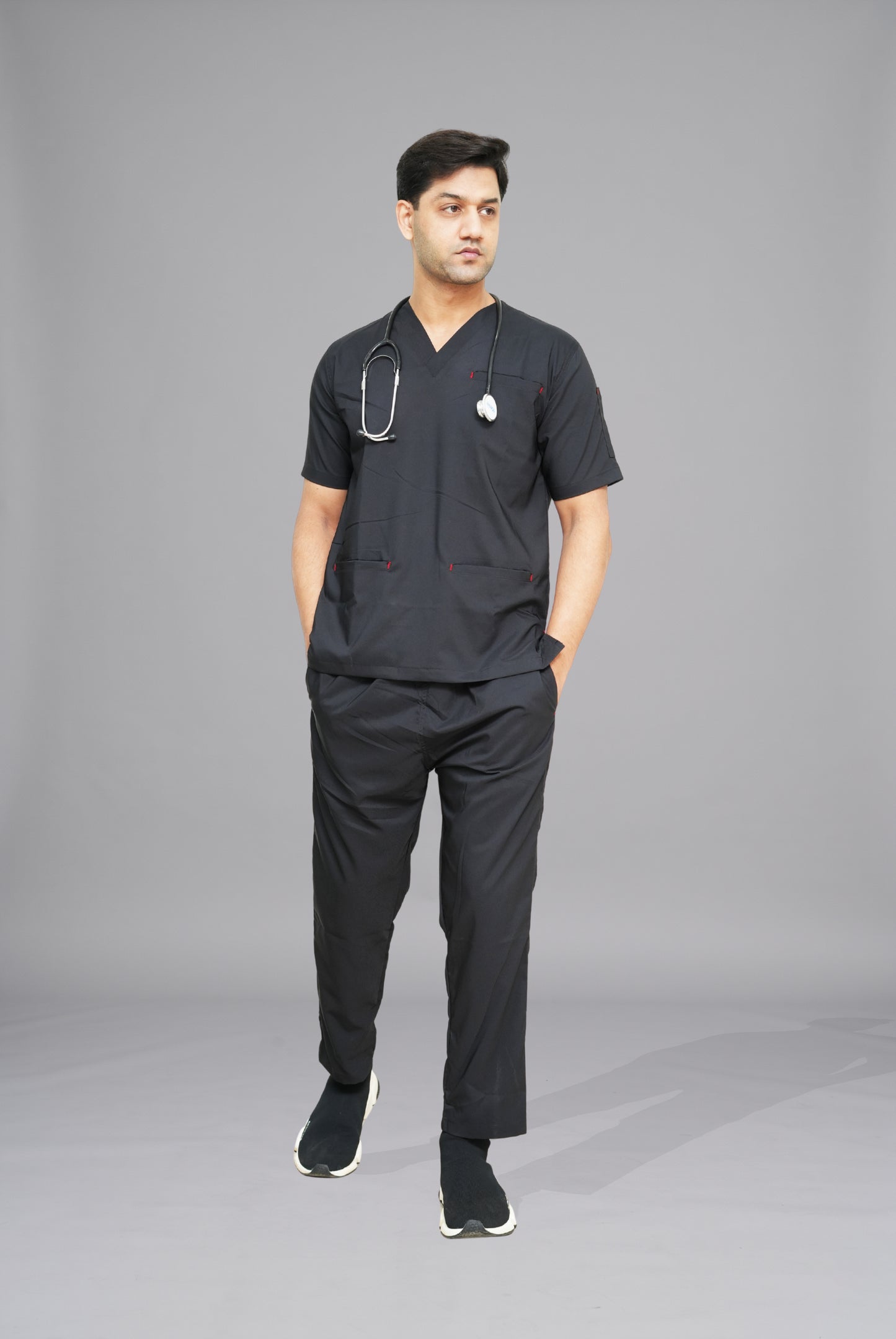 Buy Flexi Care Edge Line™ black scrubs for unisex in Pakistan by Gtex Apparels, comfortable workwear for daily use 4
