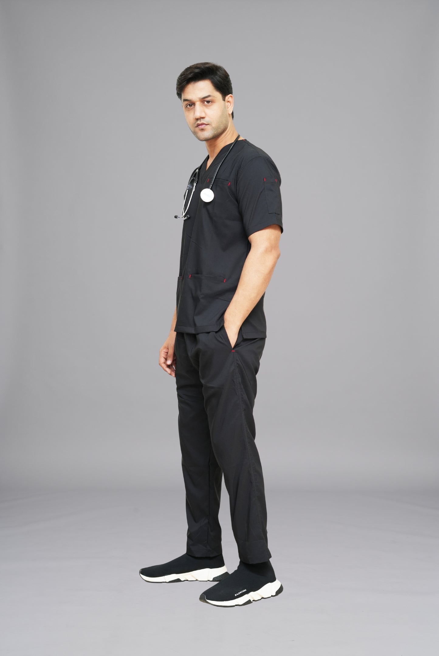 Buy Flexi Care Edge Line™ black scrubs for unisex in Pakistan by Gtex Apparels, comfortable workwear for daily use 5