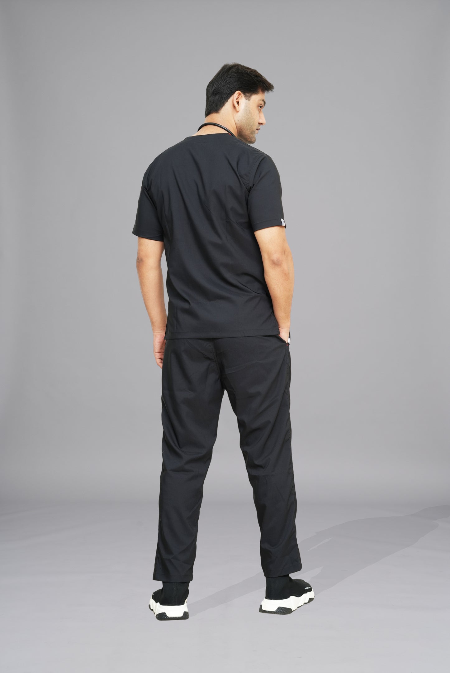 Buy Flexi Care Edge Line™ black scrubs for unisex in Pakistan by Gtex Apparels, comfortable workwear for daily use 6