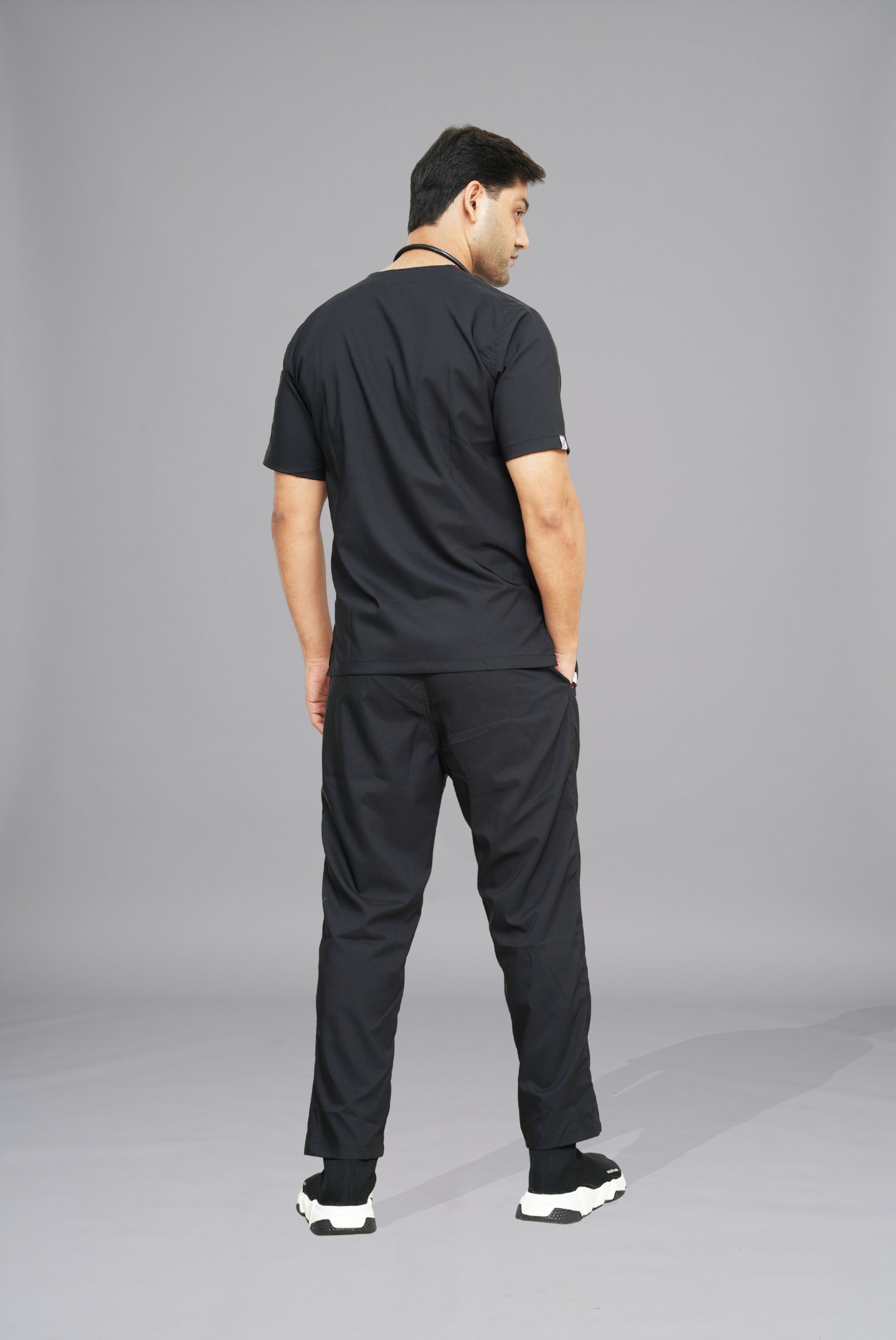 Buy Flexi Care Edge Line™ black scrubs for unisex in Pakistan by Gtex Apparels, comfortable workwear for daily use 6