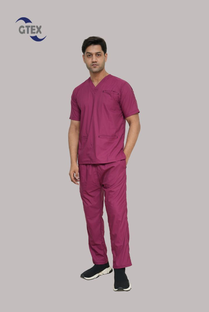 Flexi Care Edge Line™ Bright Maroon Scrub Suit for Unisex by GTEX Apparels