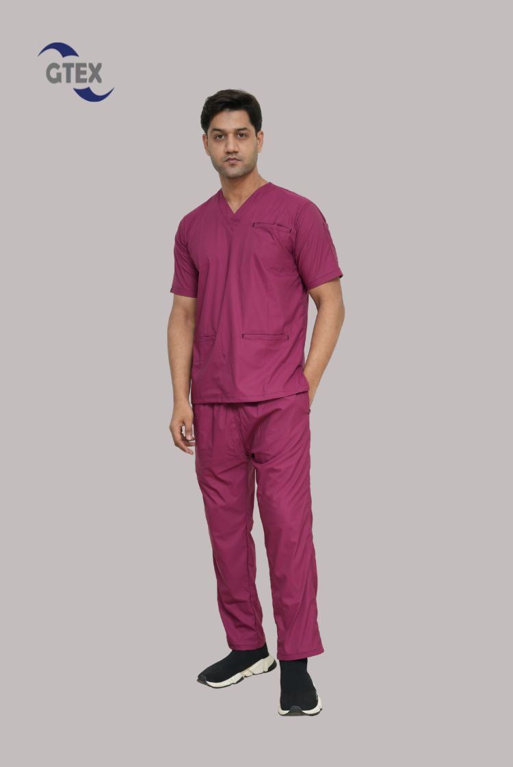 Flexi Care Edge Line™ Bright Maroon Scrub Suit for Unisex by GTEX Apparels