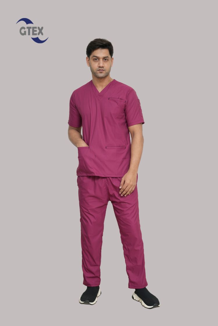 Flexi Care Edge Line™ Bright Maroon Scrub Suit for Unisex by GTEX Apparels