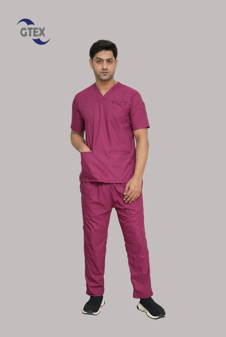 Flexi Care Edge Line™ Bright Maroon Scrub Suit for Unisex by GTEX Apparels