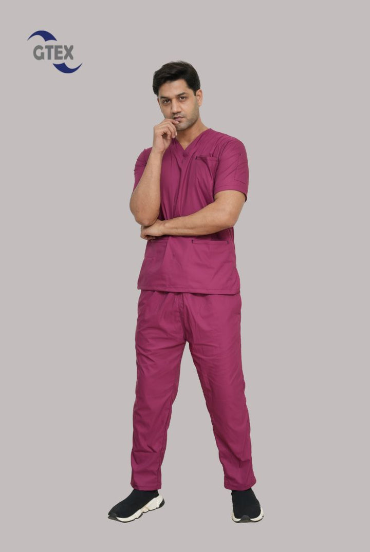 Flexi Care Edge Line™ Bright Maroon Scrub Suit for Unisex by GTEX Apparels
