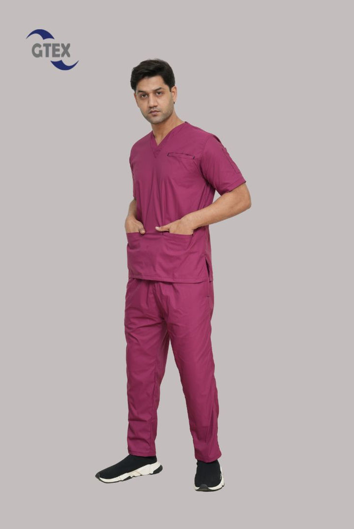 Flexi Care Edge Line™ Bright Maroon Scrub Suit for Unisex by GTEX Apparels