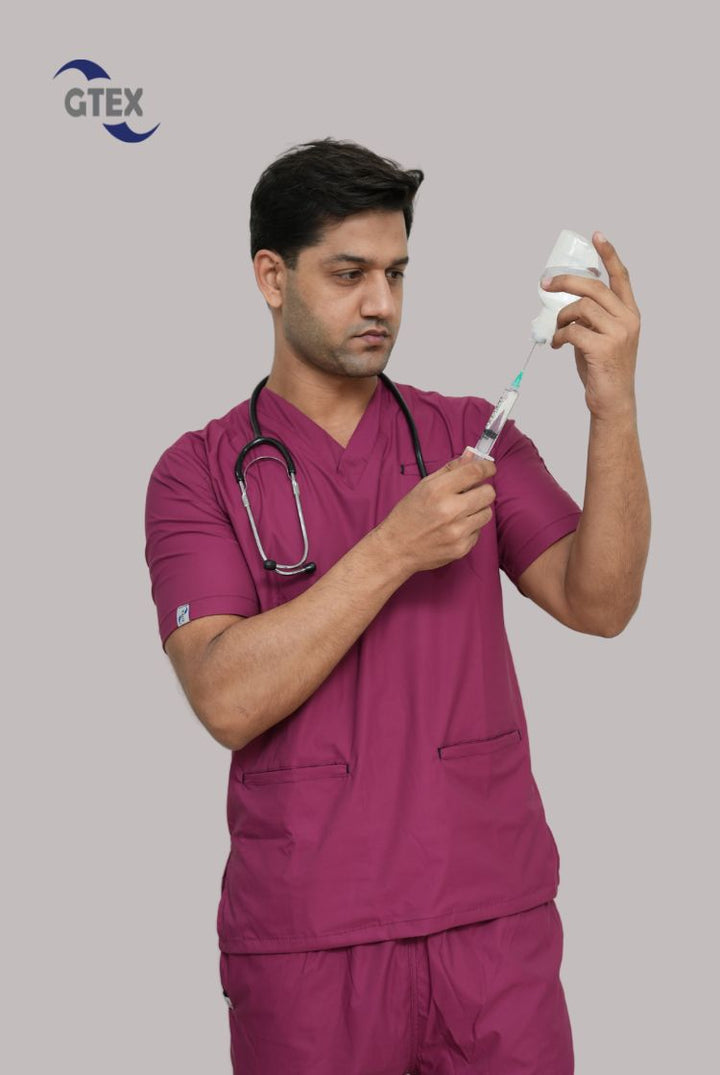 Flexi Care Edge Line™ Bright Maroon Scrub Suit for Unisex by GTEX Apparels