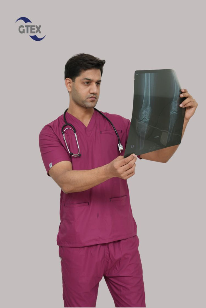 Flexi Care Edge Line™ Bright Maroon Scrub Suit for Unisex by GTEX Apparels