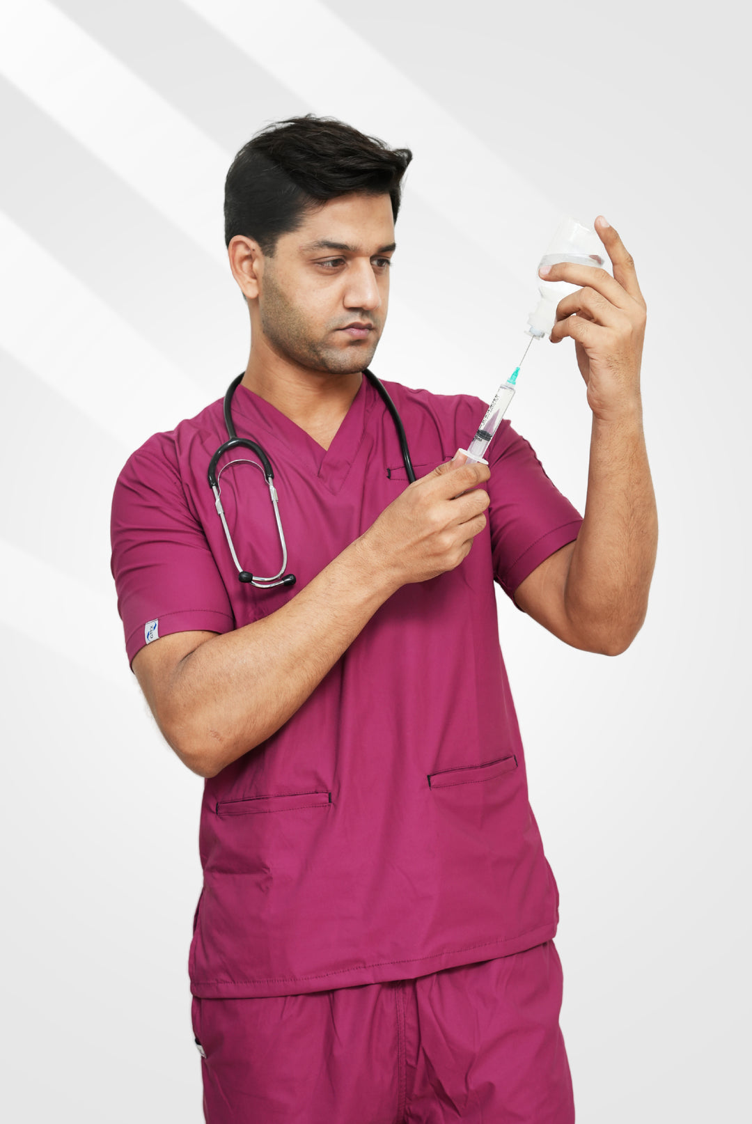 Flexi Care Edge Line™ Bright Maroon Scrub Suit for Unisex by GTEX Apparels Pakistan