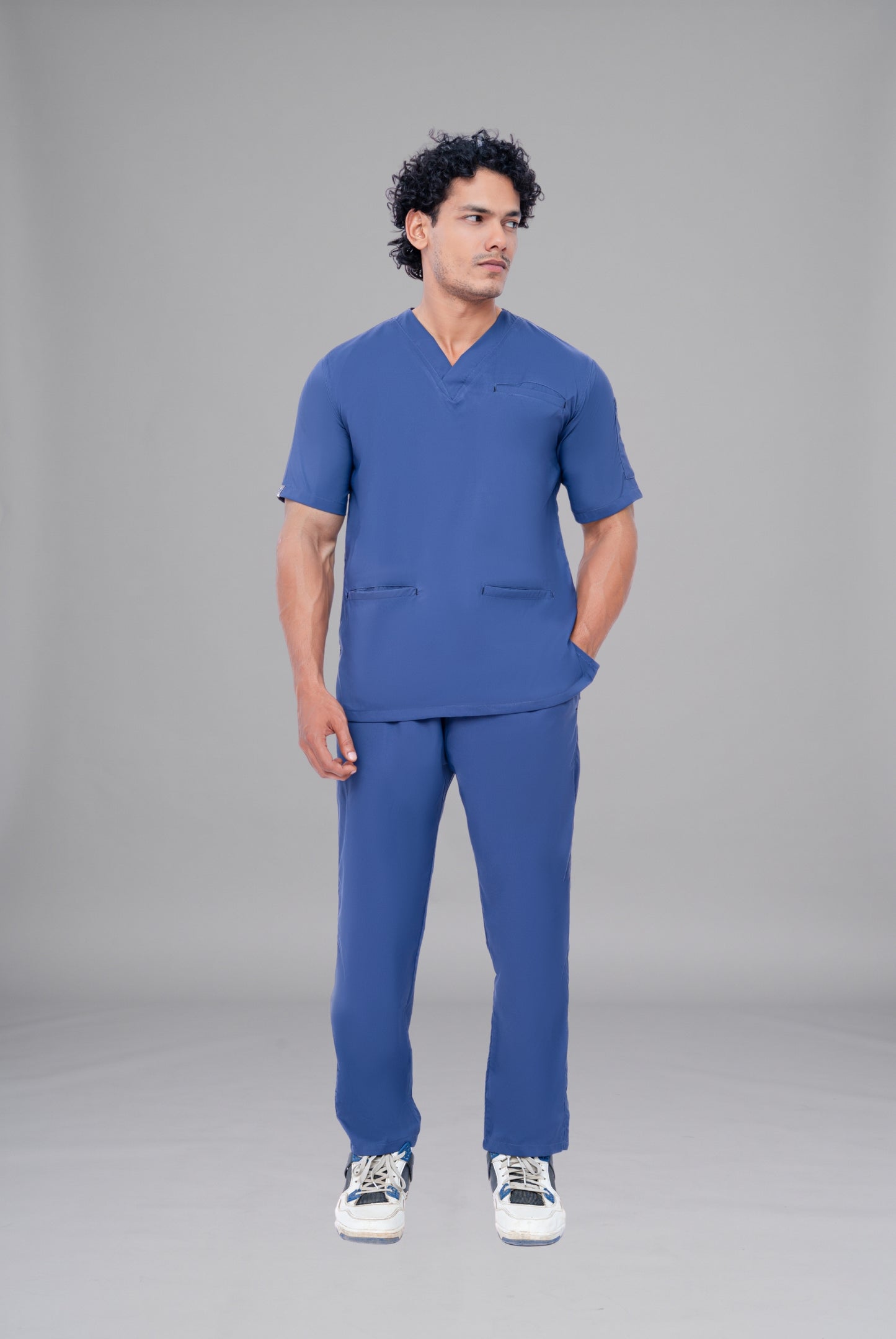 Buy Flexi Care Edge Line™ light navy scrub for unisex in Pakistan by Gtex Apparels, designed for comfortable daily professional use in healthcare environments 2
