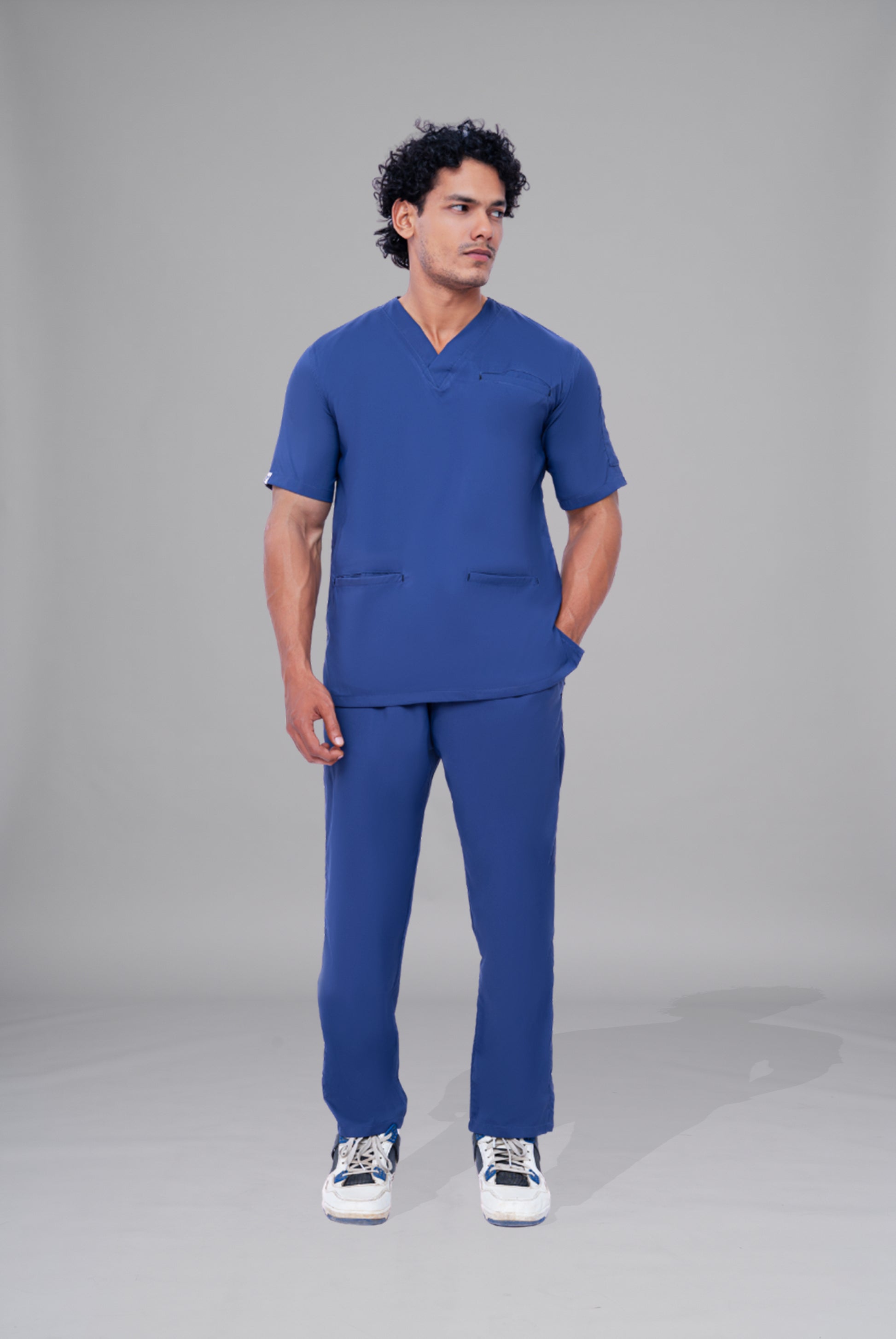 Buy Flexi Care Edge Line™ light navy scrub for unisex in Pakistan by Gtex Apparels designed for comfortable daily professional use in healthcare environments 2