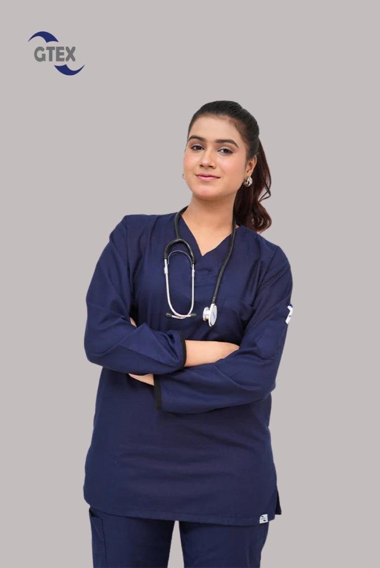 Full Sleeves Ink Navy Blue Scrub Suit By GTEX Apparels Pakistan
