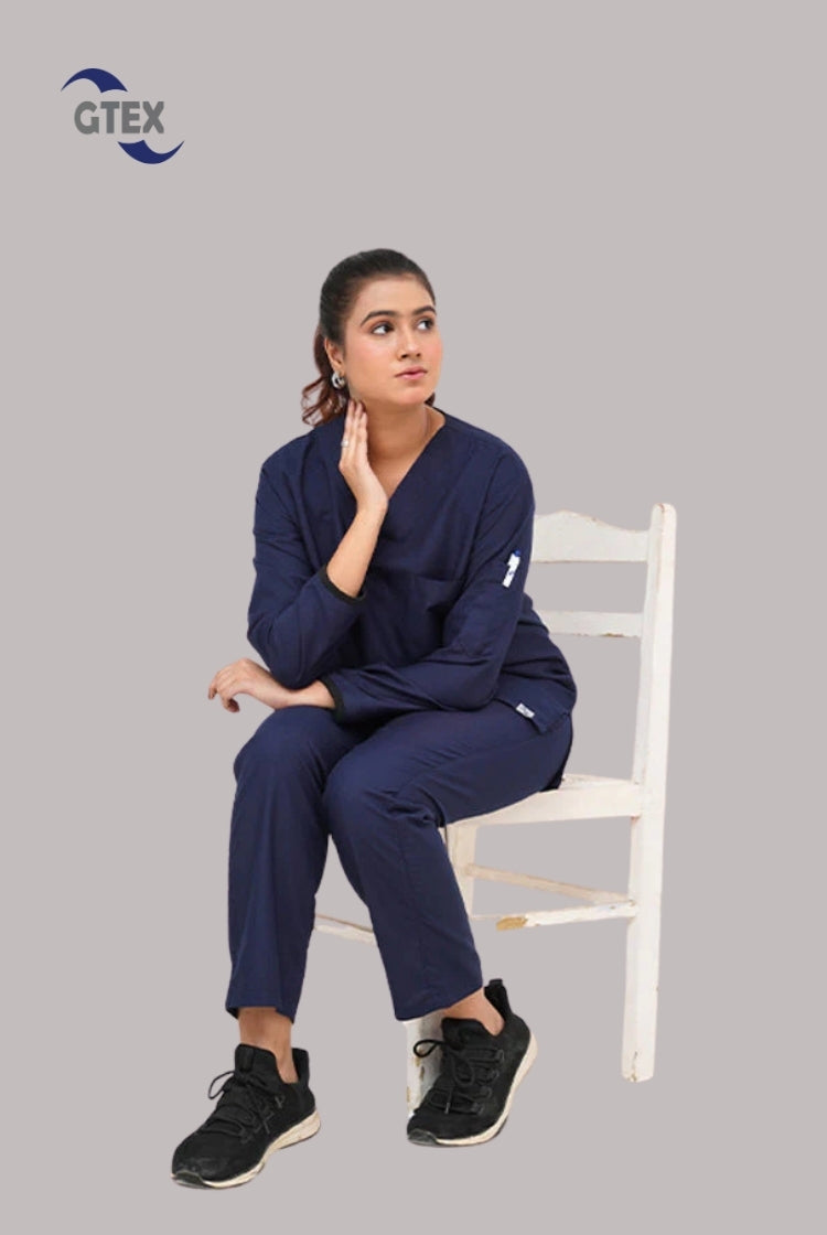 Full Sleeves Ink Navy Blue Scrub Suit By GTEX Apparels Pakistan