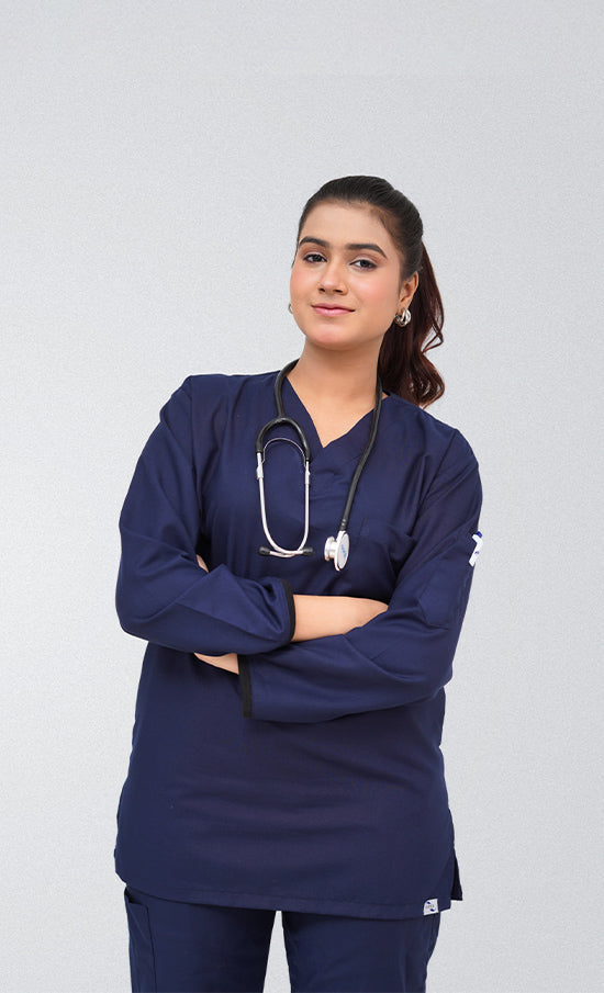 Full Sleeves Ink Navy Blue Scrub Suit By GTEX Apparels Pakistan