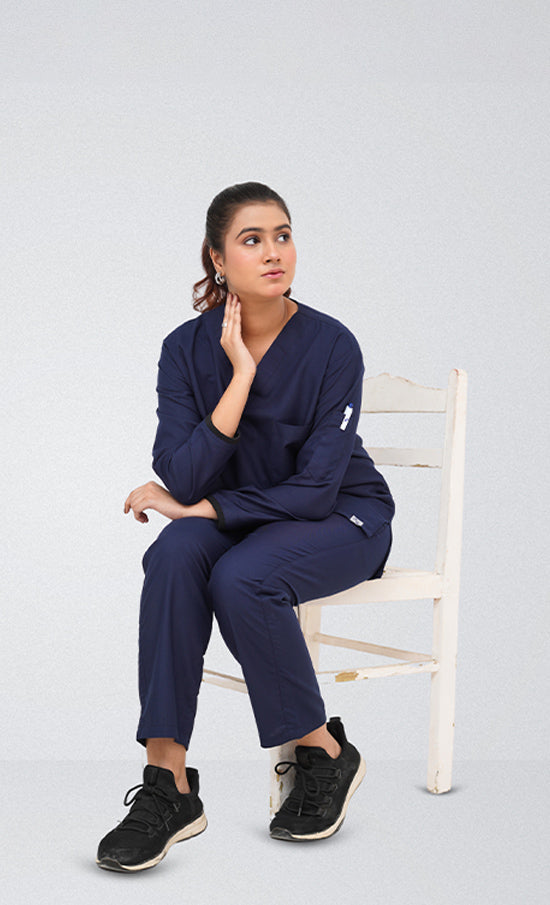 Full Sleeves Ink Navy Blue Scrub Suit By GTEX Apparels Pakistan
