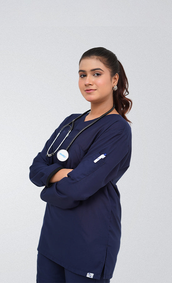 Full Sleeves Ink Navy Blue Scrub Suit By GTEX Apparels Pakistan