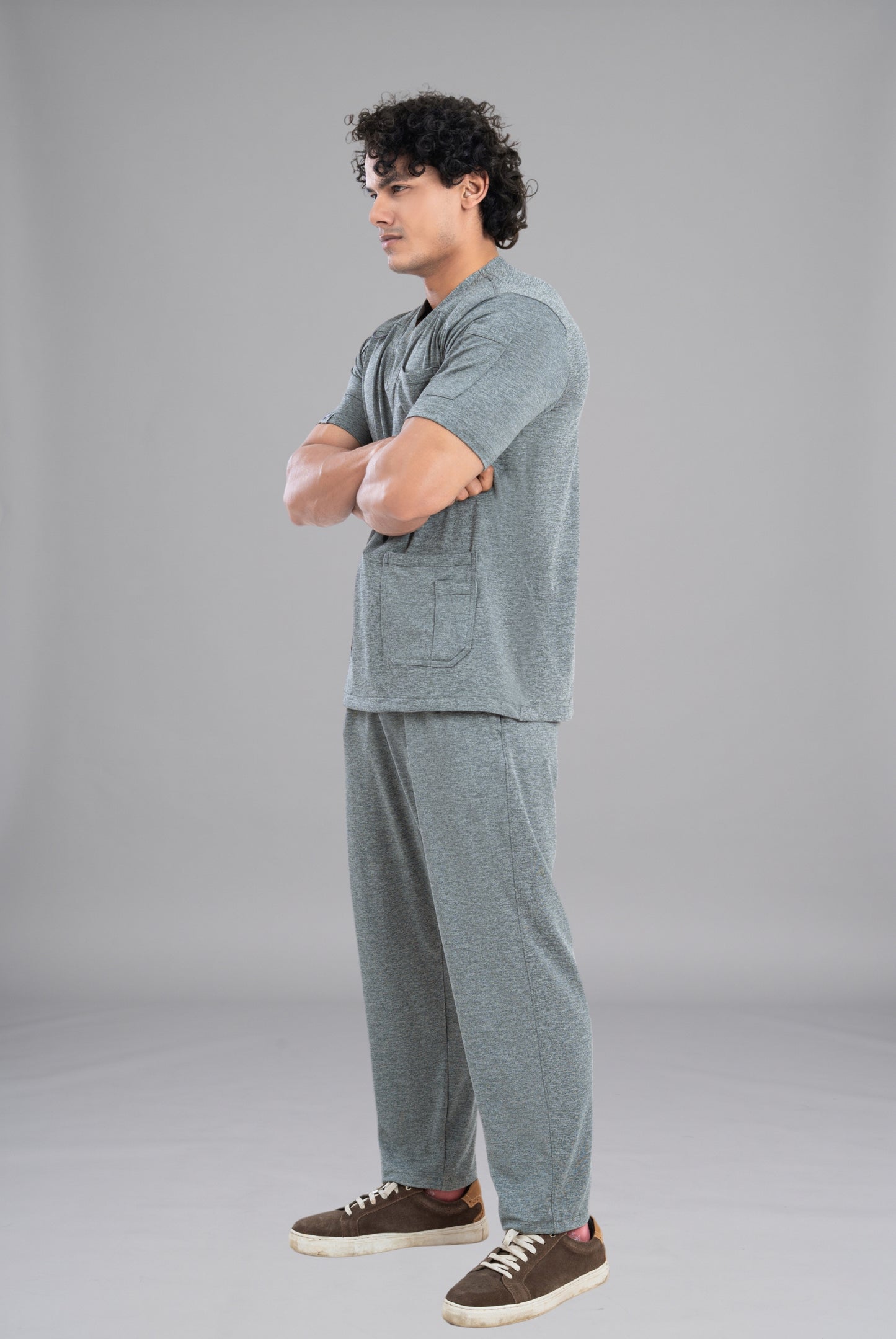 Buy Grey Textured Knitted Unisex Scrub Premium Medical Wear for Doctors, Nurses, and Healthcare Professionals by GTEX Apparels Pakistan 3