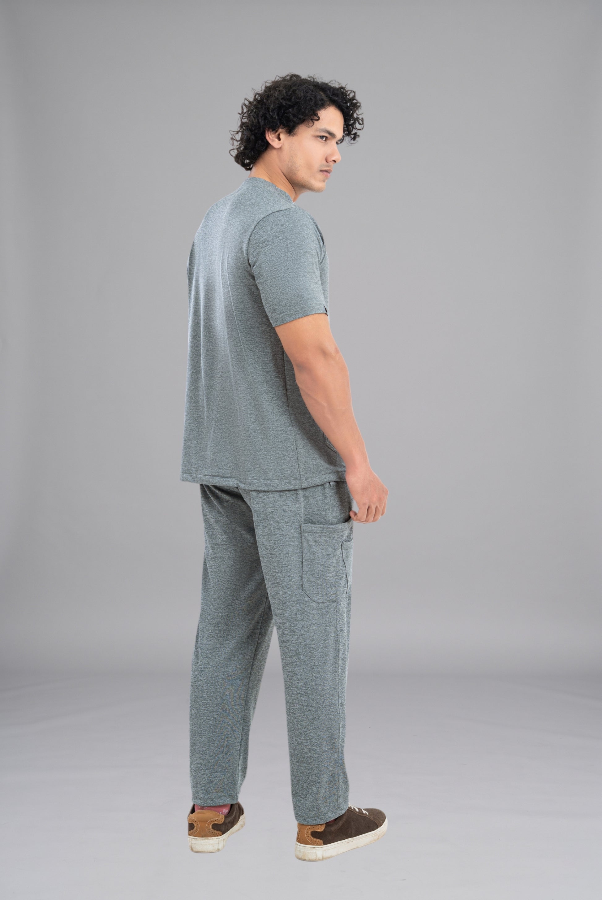 Buy Grey Textured Knitted Unisex Scrub Premium Medical Wear for Doctors Nurses and Healthcare Professionals by GTEX Apparels Pakistan 4
