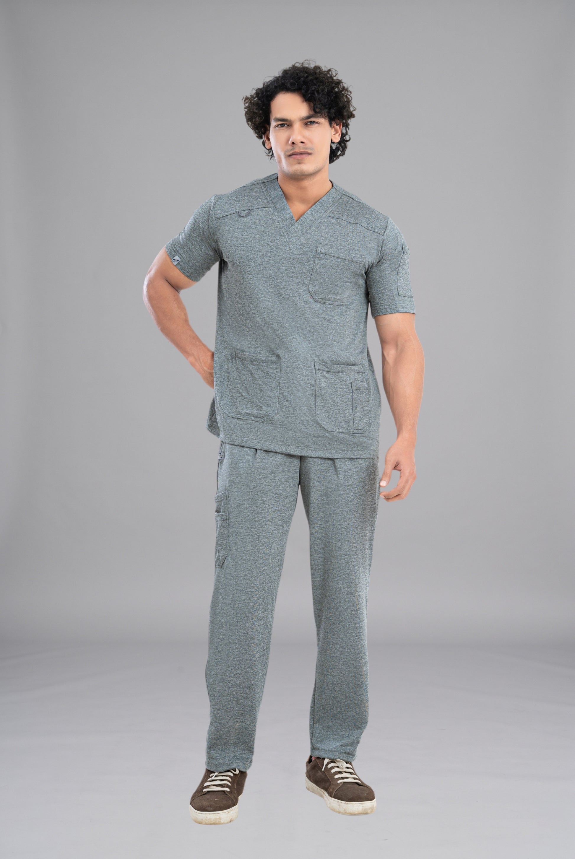 Buy Grey Textured Knitted Unisex Scrub Premium Medical Wear for Doctors Nurses and Healthcare Professionals by GTEX Apparels Pakistan 2