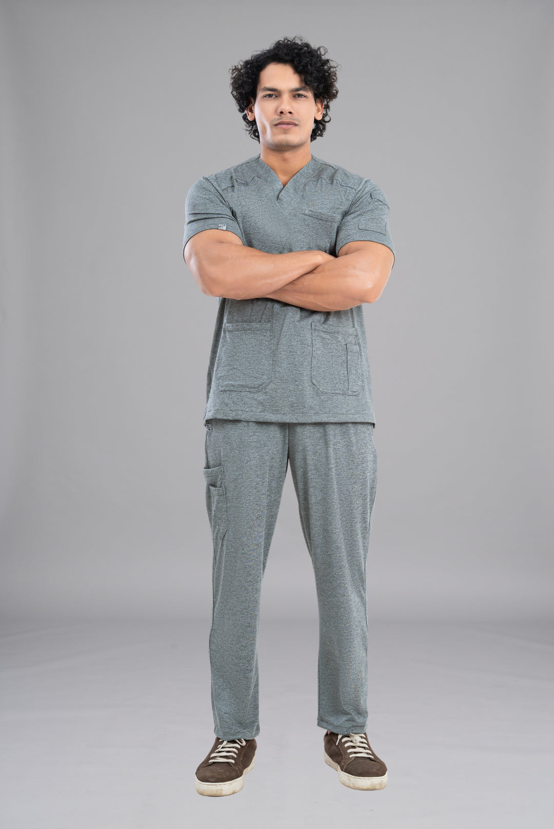 Buy Grey Textured Knitted Unisex Scrub Premium Medical Wear for Doctors, Nurses, and Healthcare Professionals by GTEX Apparels Pakistan 1