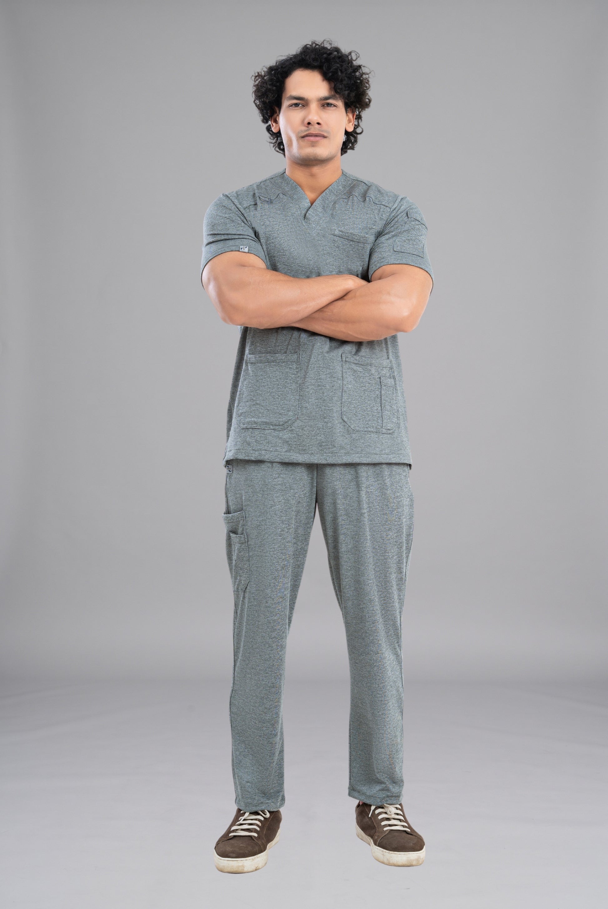 Buy Grey Textured Knitted Unisex Scrub Premium Medical Wear for Doctors, Nurses, and Healthcare Professionals by GTEX Apparels Pakistan 1