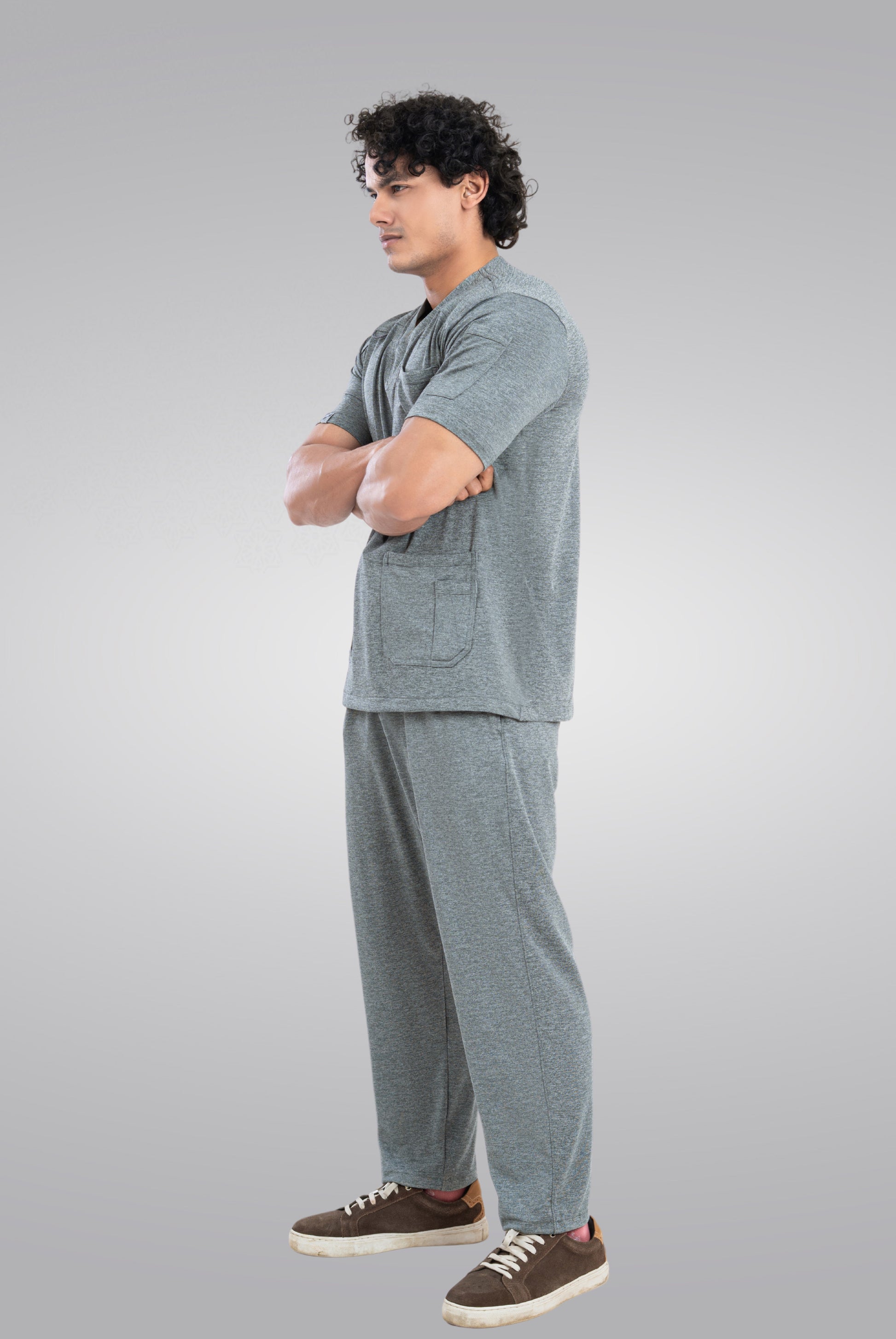 Grey Textured Knitted Unisex Scrub | Gtex Apparel Pakistan 4