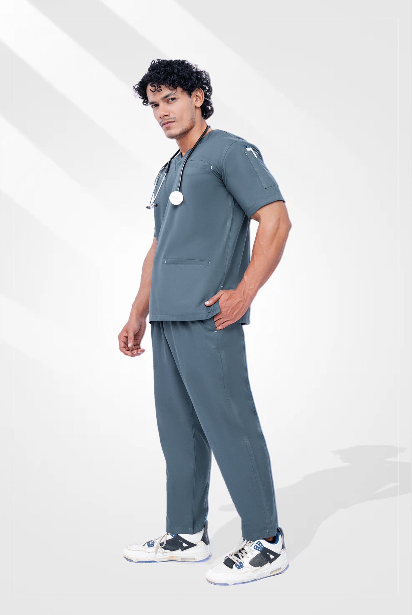 Teal Steel Edge line Scrub Suit