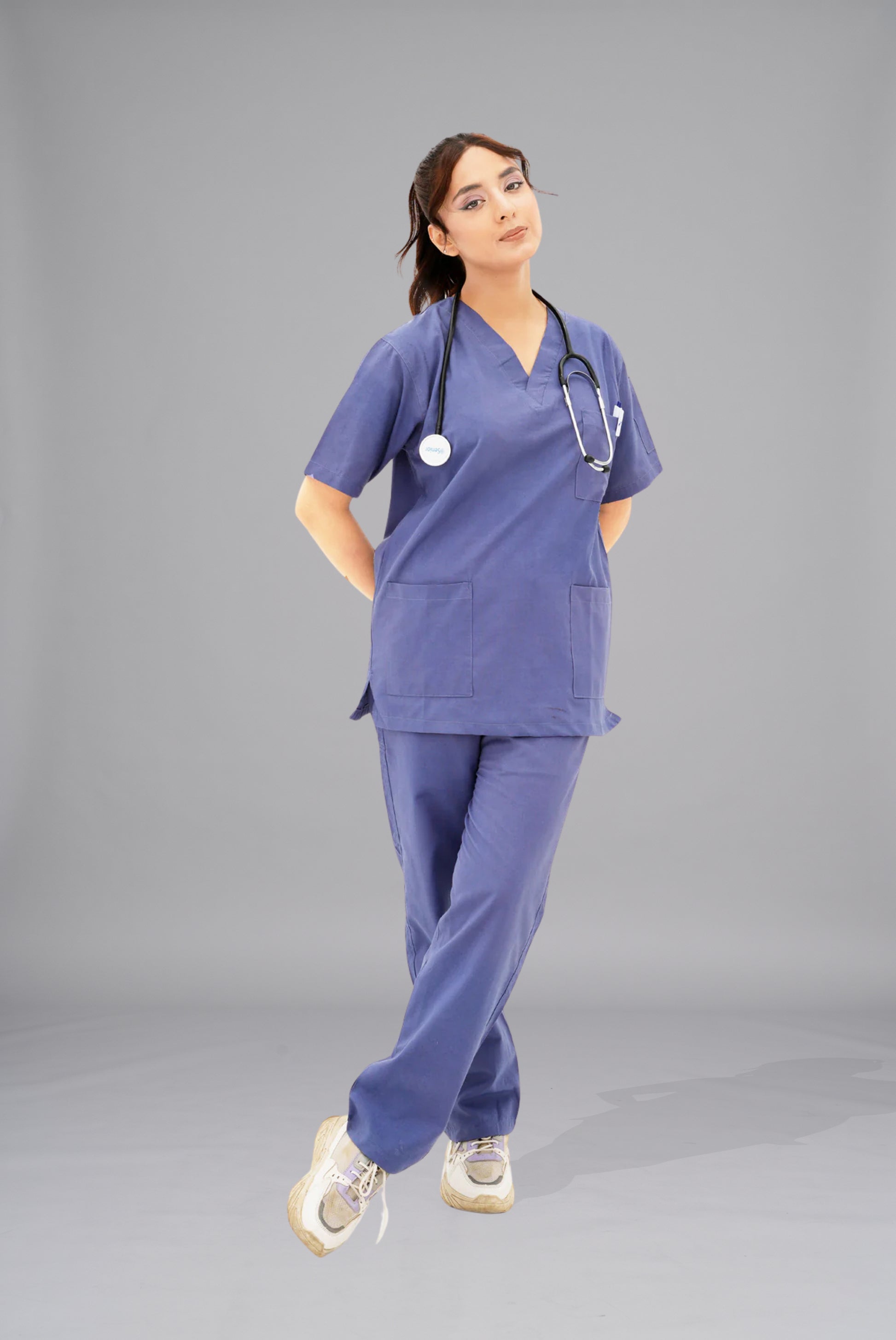 Buy light navy blue scrub for women in Pakistan by Gtex Apparels professional workwear for clinical use 2