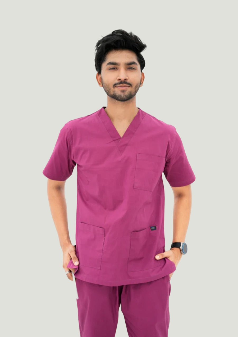 Mulberry Maroon Scrub Suit for Men by GTEX Apparels Pakistan