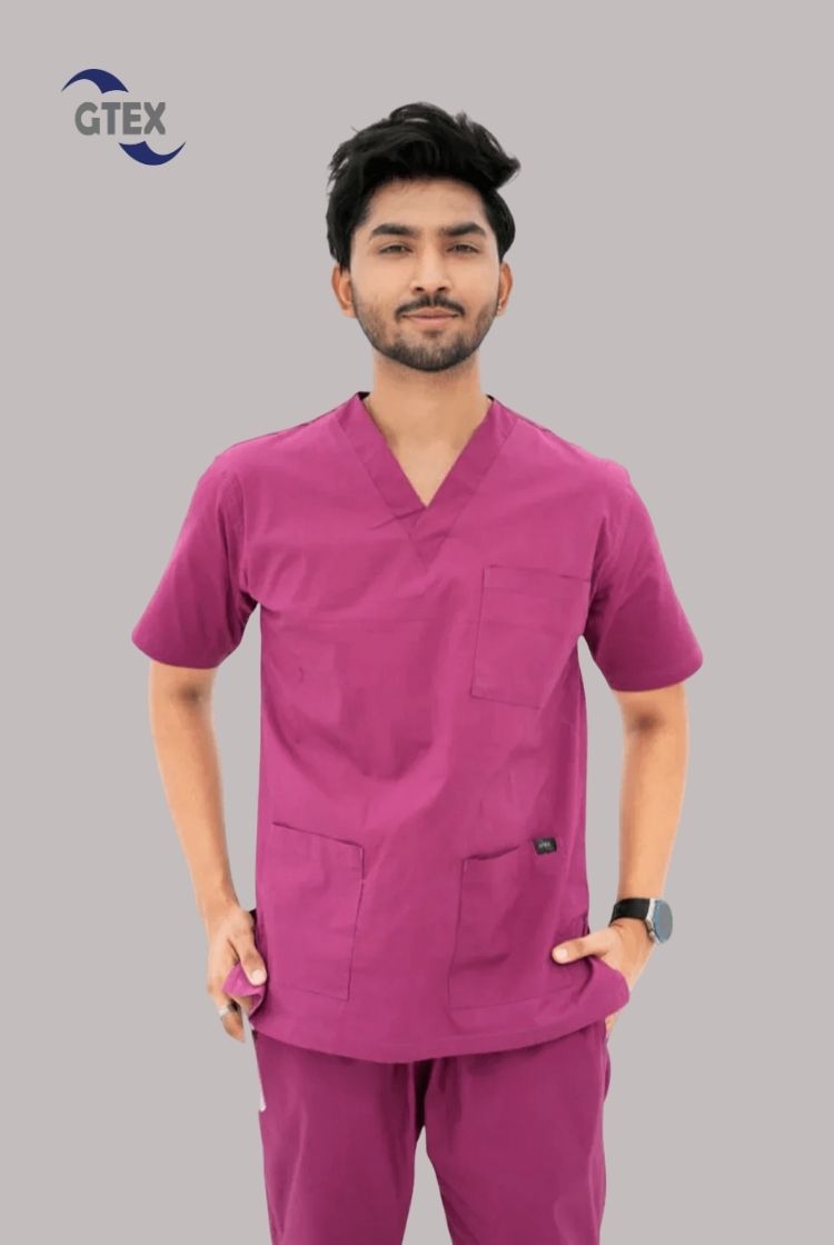 Mulberry Maroon Scrub Suit for Men by GTEX Apparels Pakistan