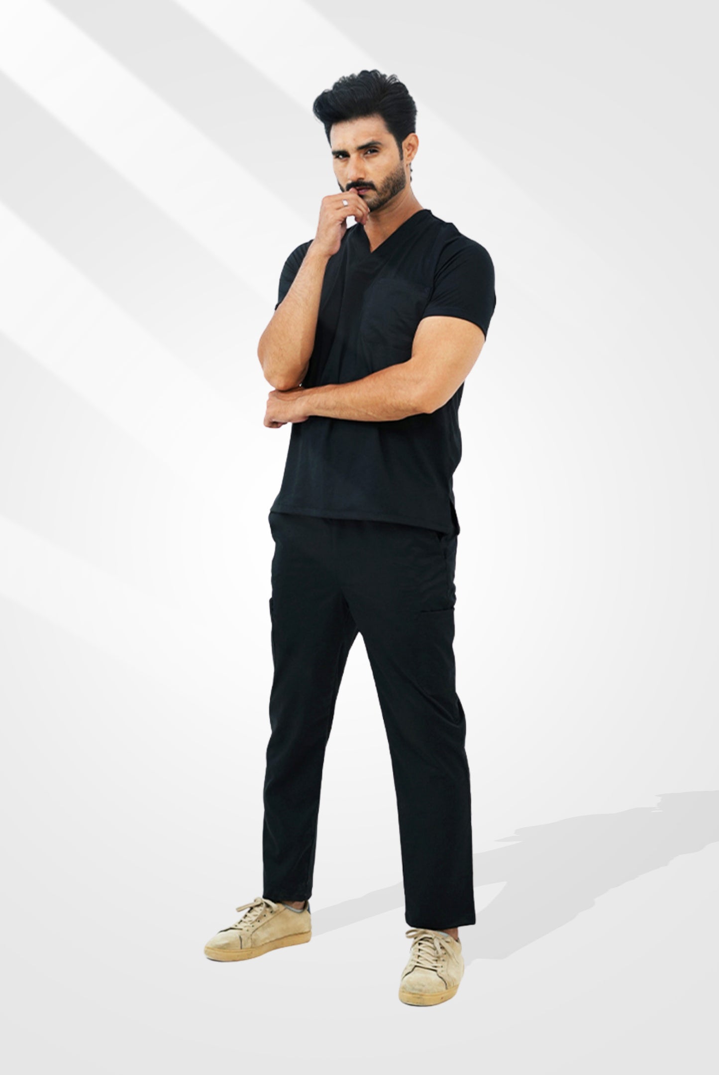 Premium Notch™ Pro Black Scrub Suit for Men by GTEX Apparels Pakistan