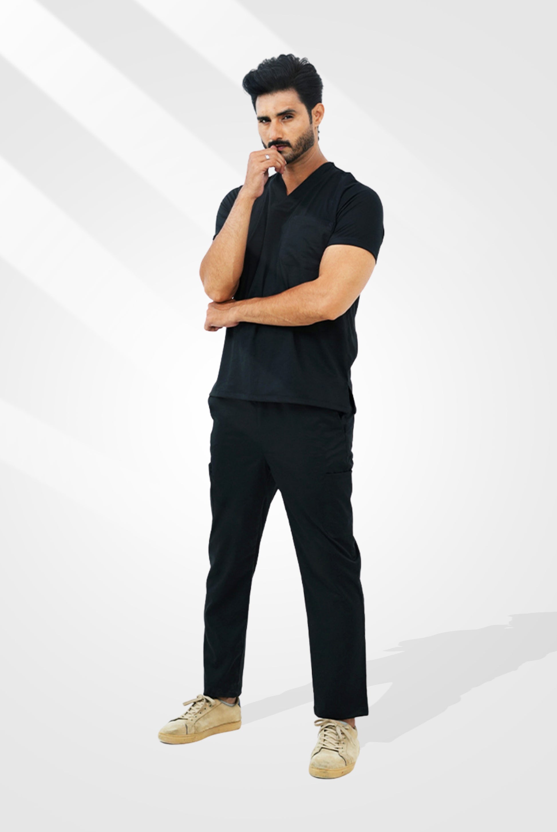 Premium Notch™ Pro Black Scrub Suit for Men by GTEX Apparels Pakistan