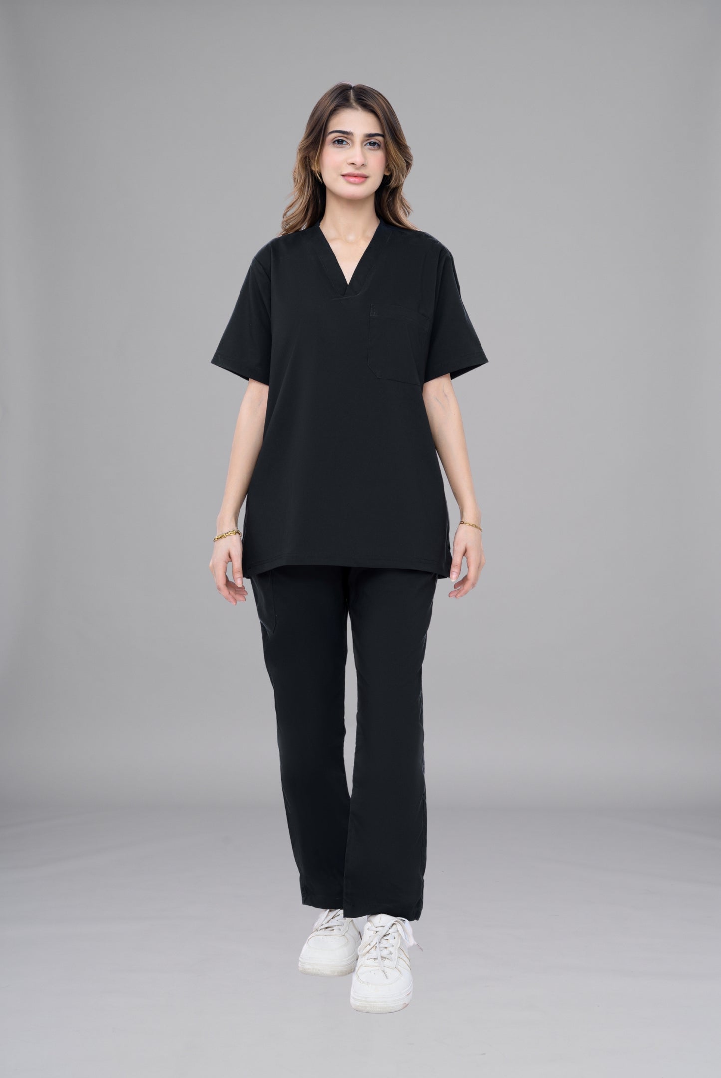 Buy Premium Notch™ Pro black scrub wrinkle free edition in Pakistan by Gtex Apparels designed for comfortable daily professional use in healthcare environments  1