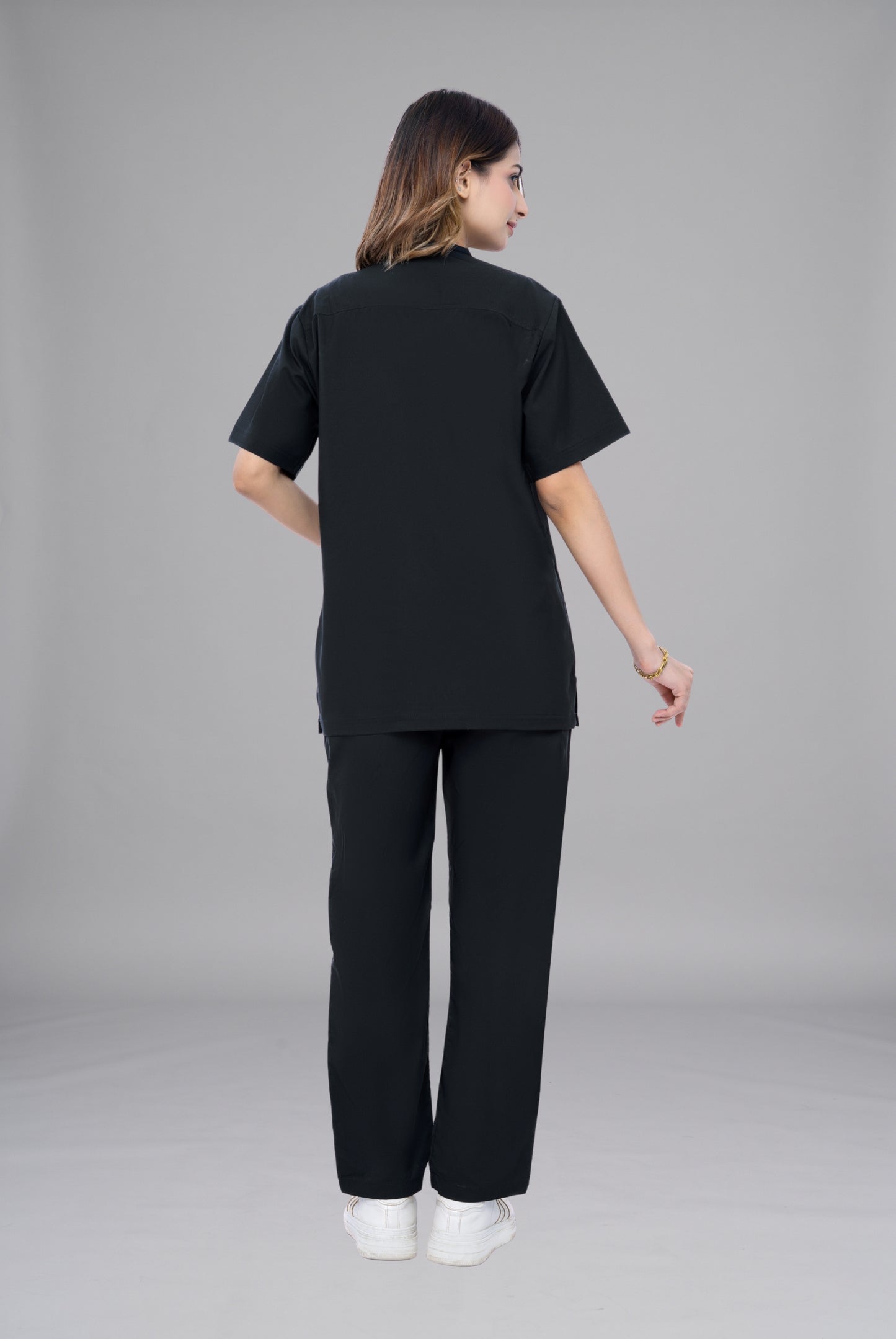 Buy Premium Notch™ Pro black scrub wrinkle free edition in Pakistan by Gtex Apparels designed for comfortable daily professional use in healthcare environments  3