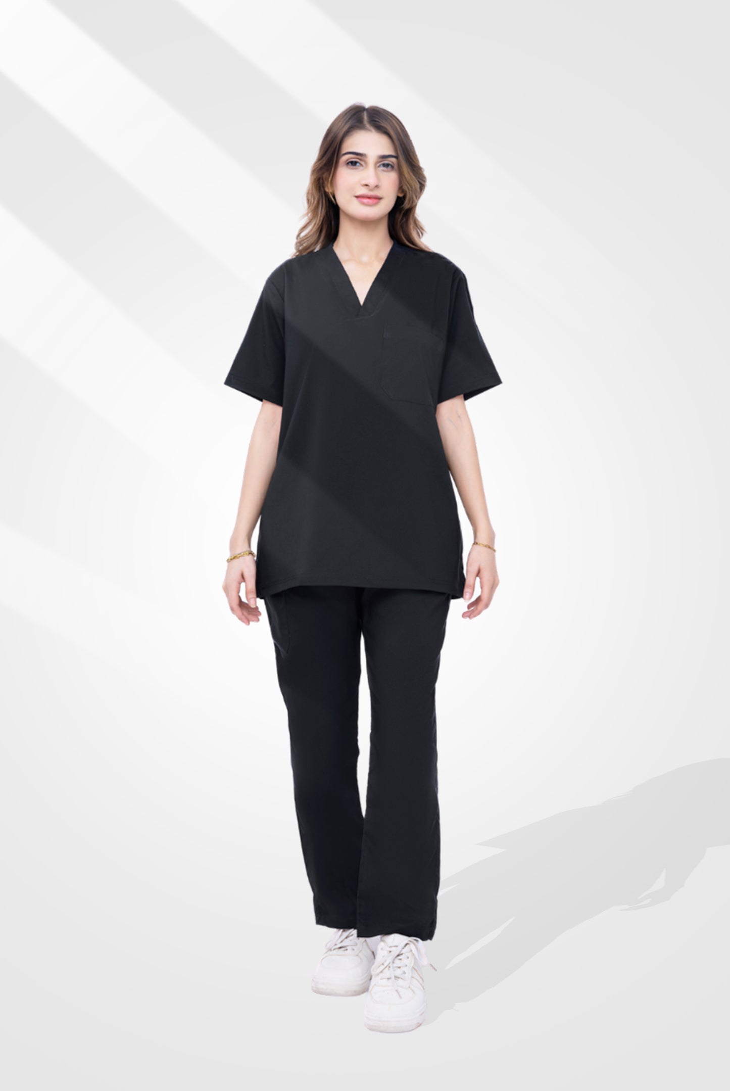 Buy Premium Notch™ Pro black scrub wrinkle free edition in Pakistan by Gtex Apparels designed for comfortable daily professional use in healthcare environments  1