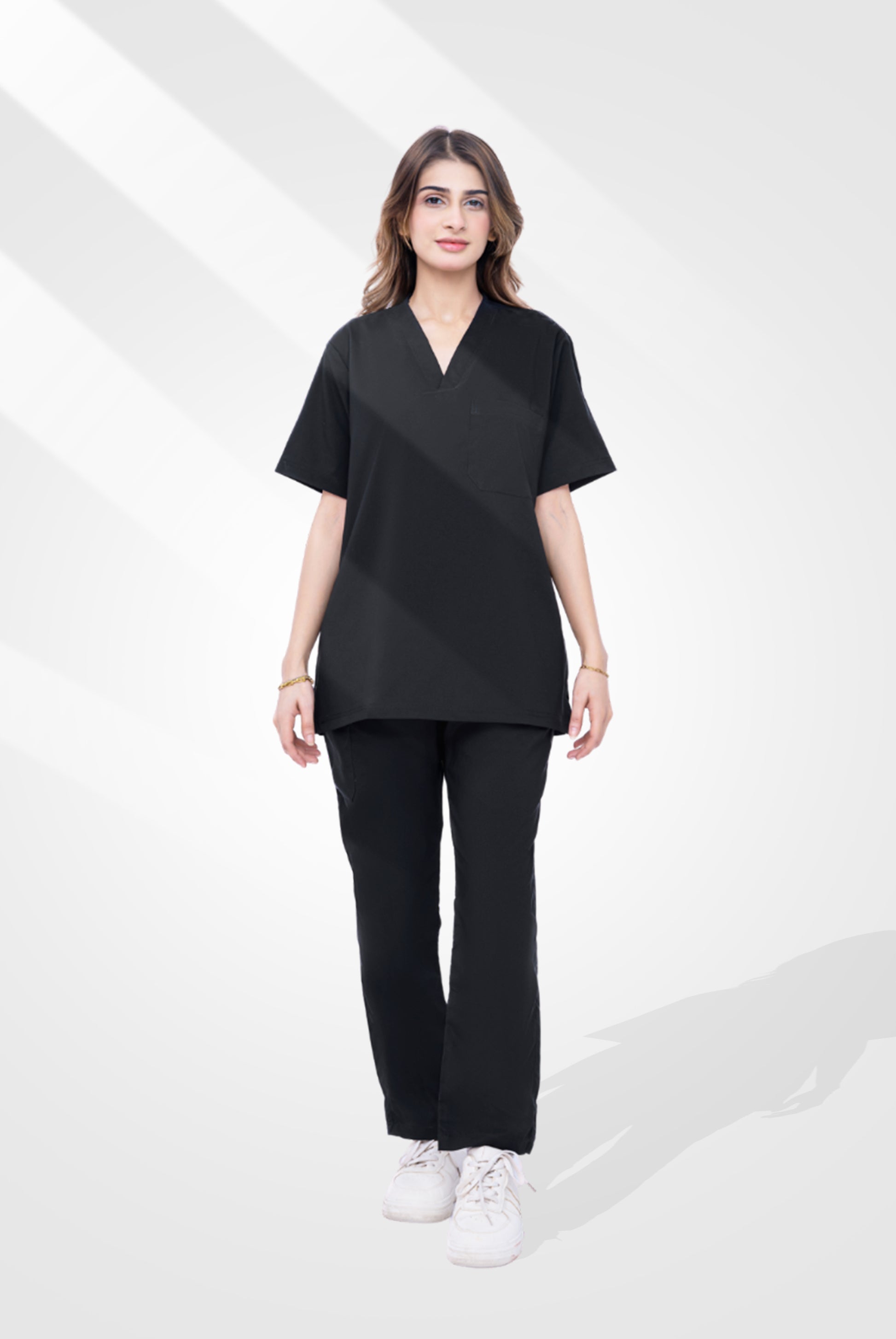 Buy Premium Notch™ Pro black scrub wrinkle free edition in Pakistan by Gtex Apparels designed for comfortable daily professional use in healthcare environments  1