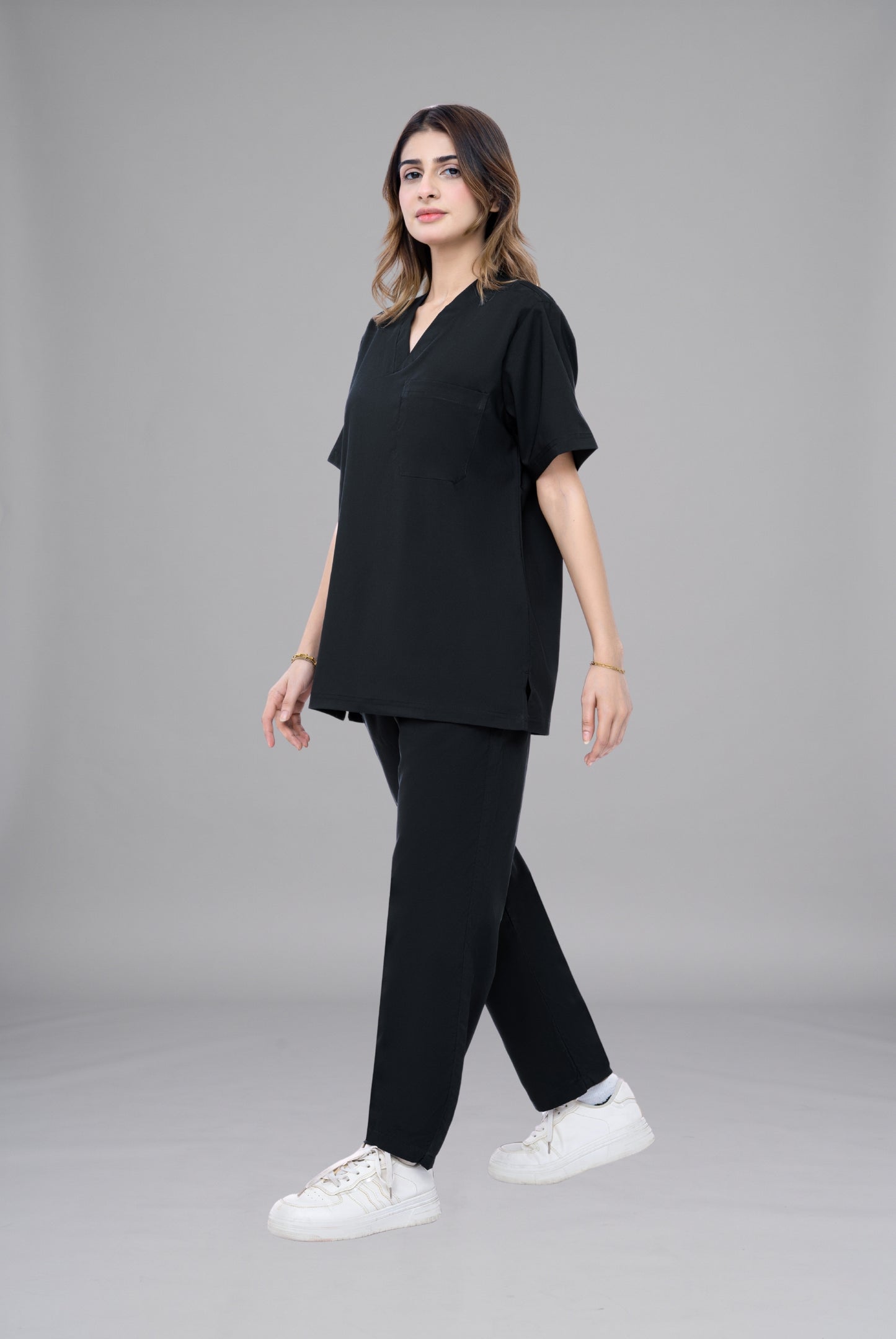 Buy Premium Notch™ Pro black scrub wrinkle free edition in Pakistan by Gtex Apparels designed for comfortable daily professional use in healthcare environments  2