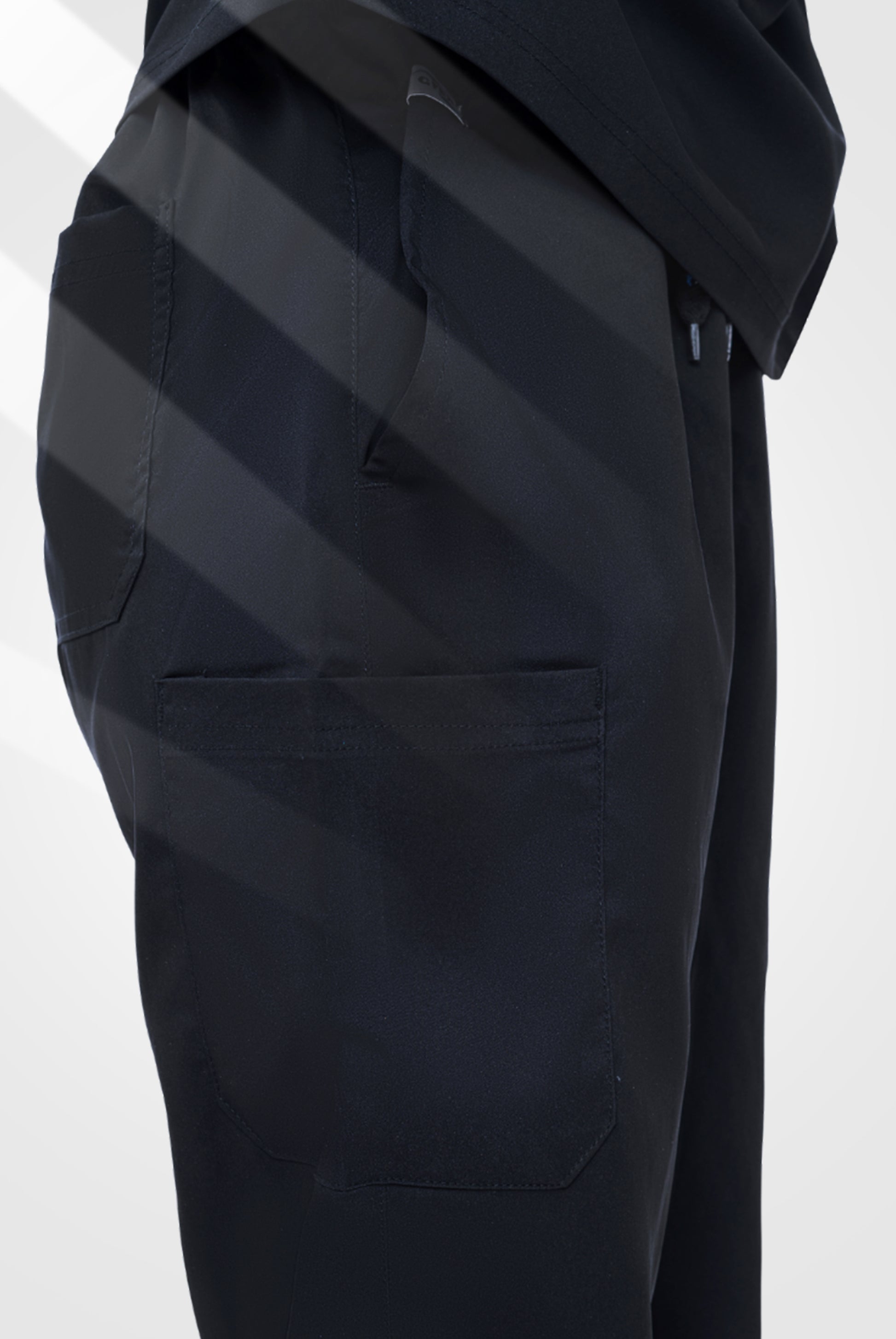 Buy Premium Notch™ Pro black scrub wrinkle free edition in Pakistan by Gtex Apparels designed for comfortable daily professional use in healthcare environments 4