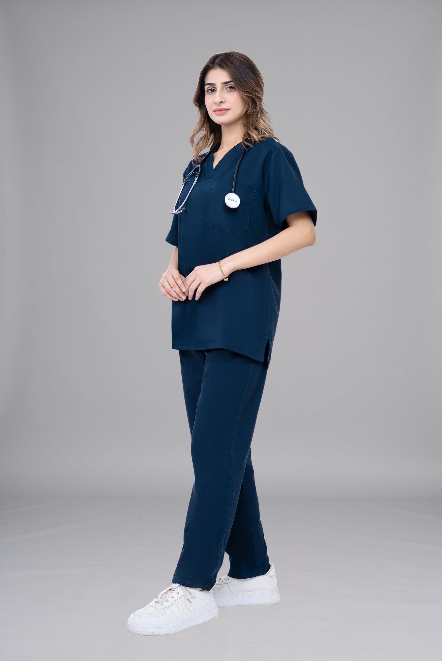 Buy Premium Notch™ Pro dark navy scrub wrinkle free edition in Pakistan by Gtex Apparels designed for comfortable daily professional use in healthcare environments 1