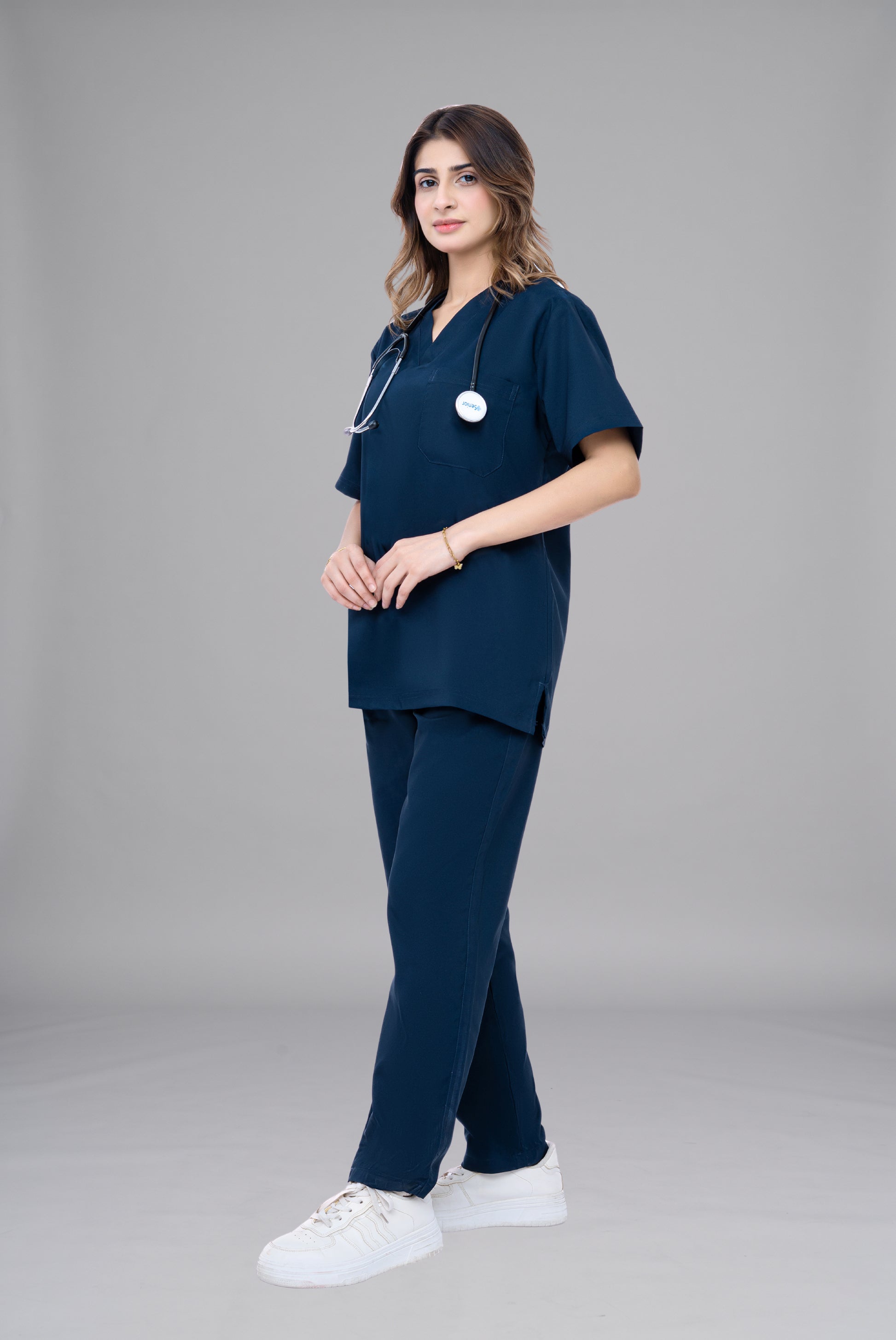 Buy Premium Notch™ Pro dark navy scrub wrinkle free edition in Pakistan by Gtex Apparels designed for comfortable daily professional use in healthcare environments 1