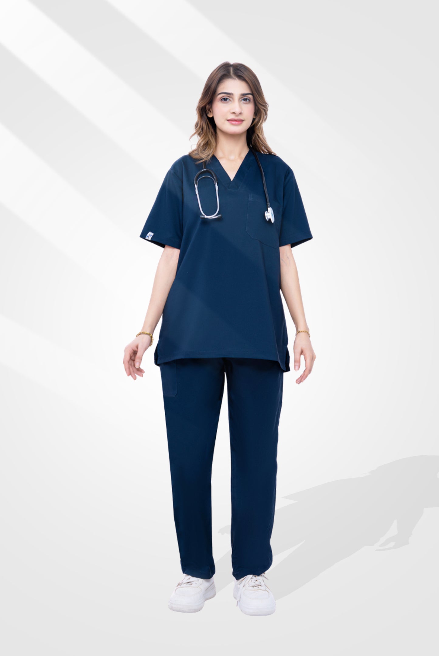 Buy Premium Notch™ Pro dark navy scrub wrinkle free edition in Pakistan by Gtex Apparels designed for comfortable daily professional use in healthcare environments 1