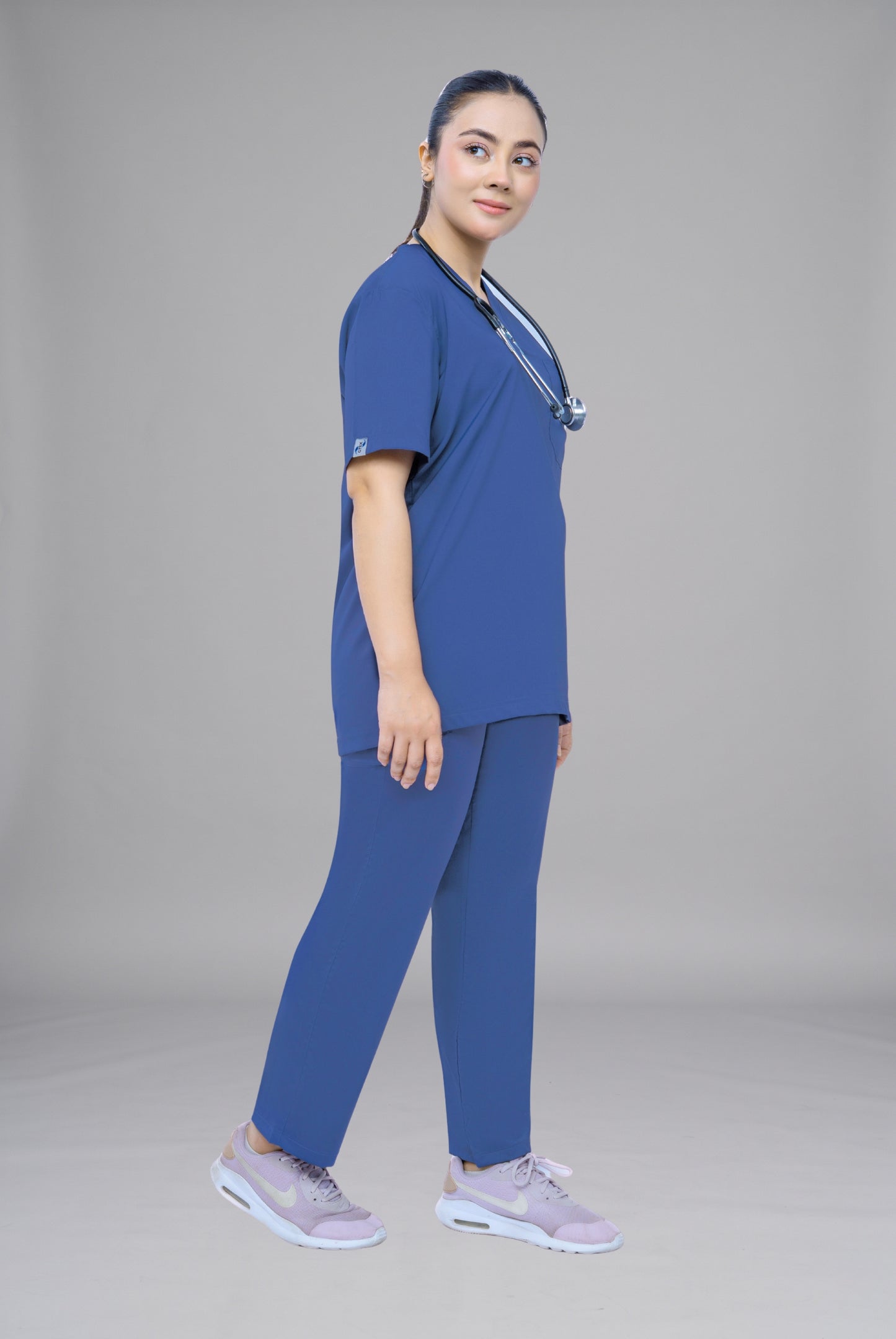 Buy Premium Notch Pro light navy scrub wrinkle free edition in Pakistan by Gtex Apparels designed for comfortable daily professional use in healthcare environments 1