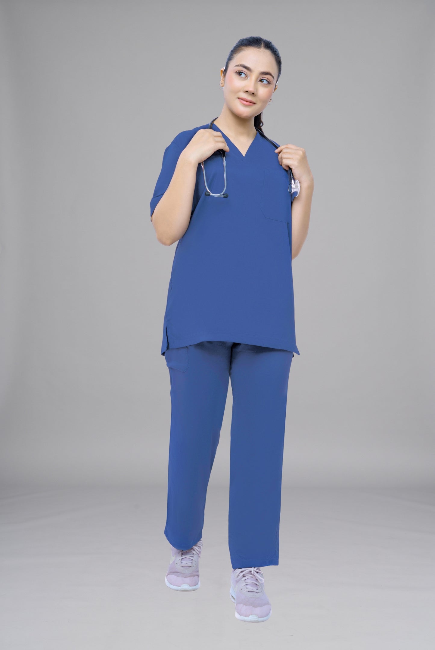 Buy Premium Notch Pro light navy scrub wrinkle free edition in Pakistan by Gtex Apparels designed for comfortable daily professional use in healthcare environments 