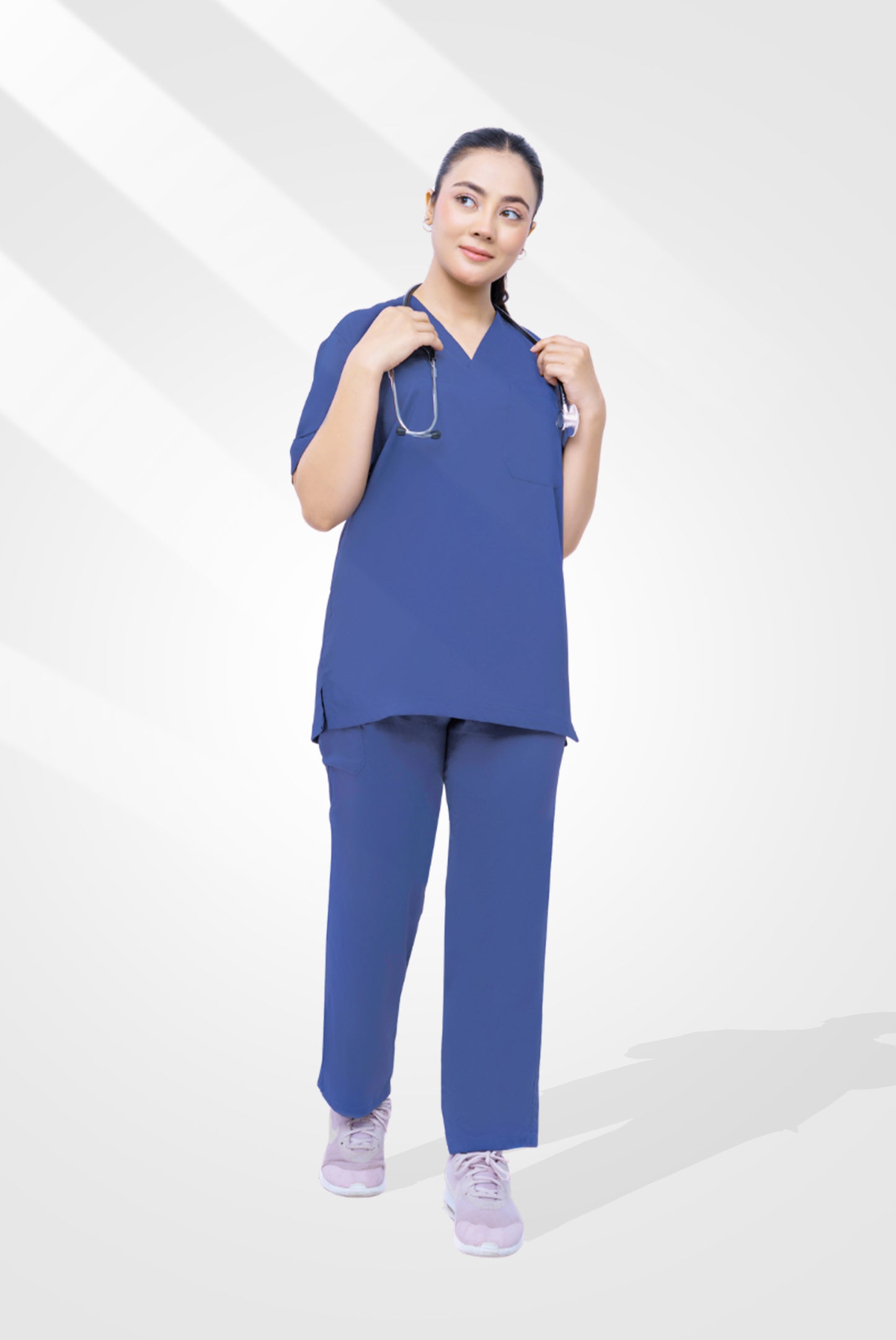 Buy Premium Notch Pro light navy scrub wrinkle free edition in Pakistan by Gtex Apparels designed for comfortable daily professional use in healthcare environments 1