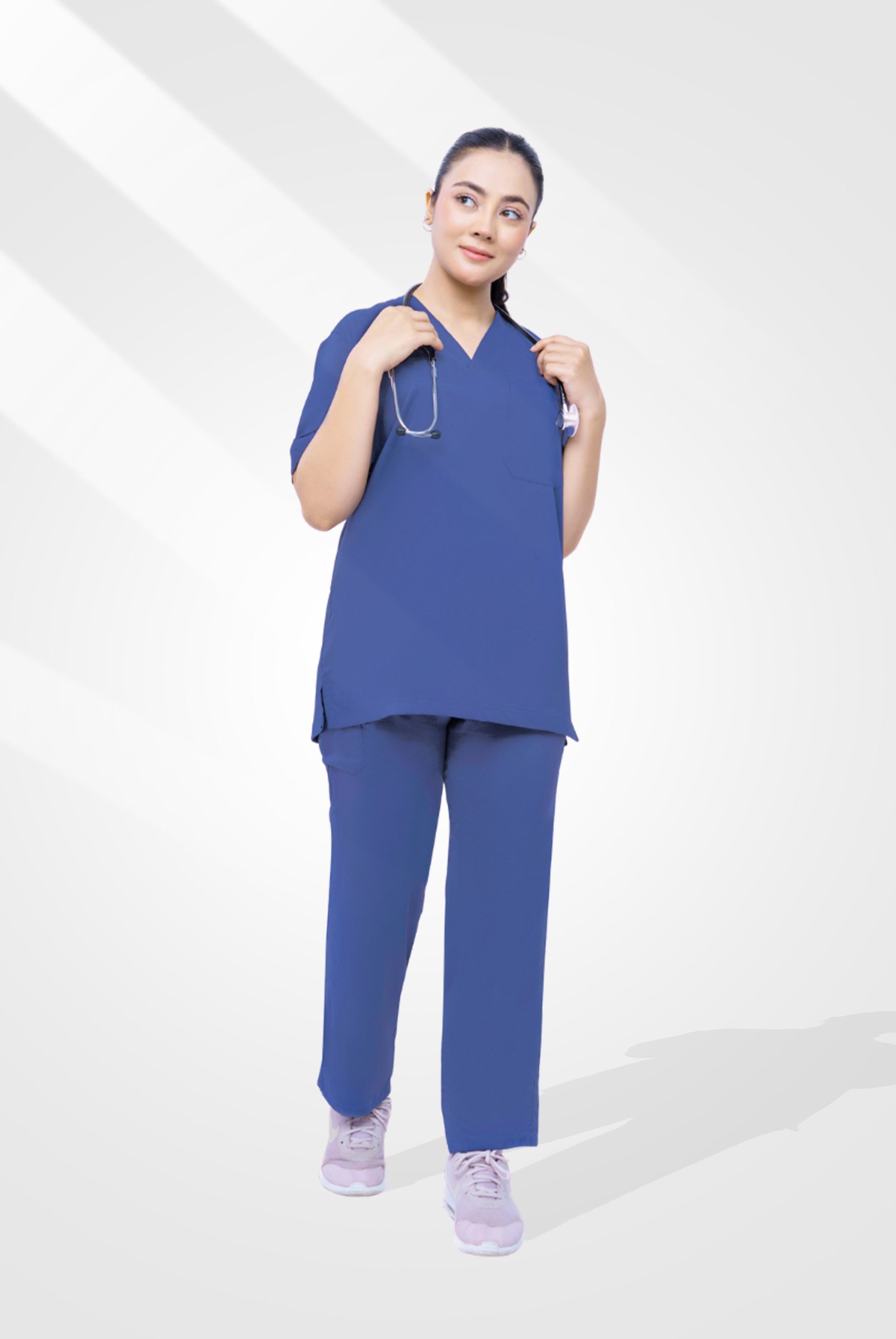 Buy Premium Notch Pro light navy scrub wrinkle free edition in Pakistan by Gtex Apparels designed for comfortable daily professional use in healthcare environments 1