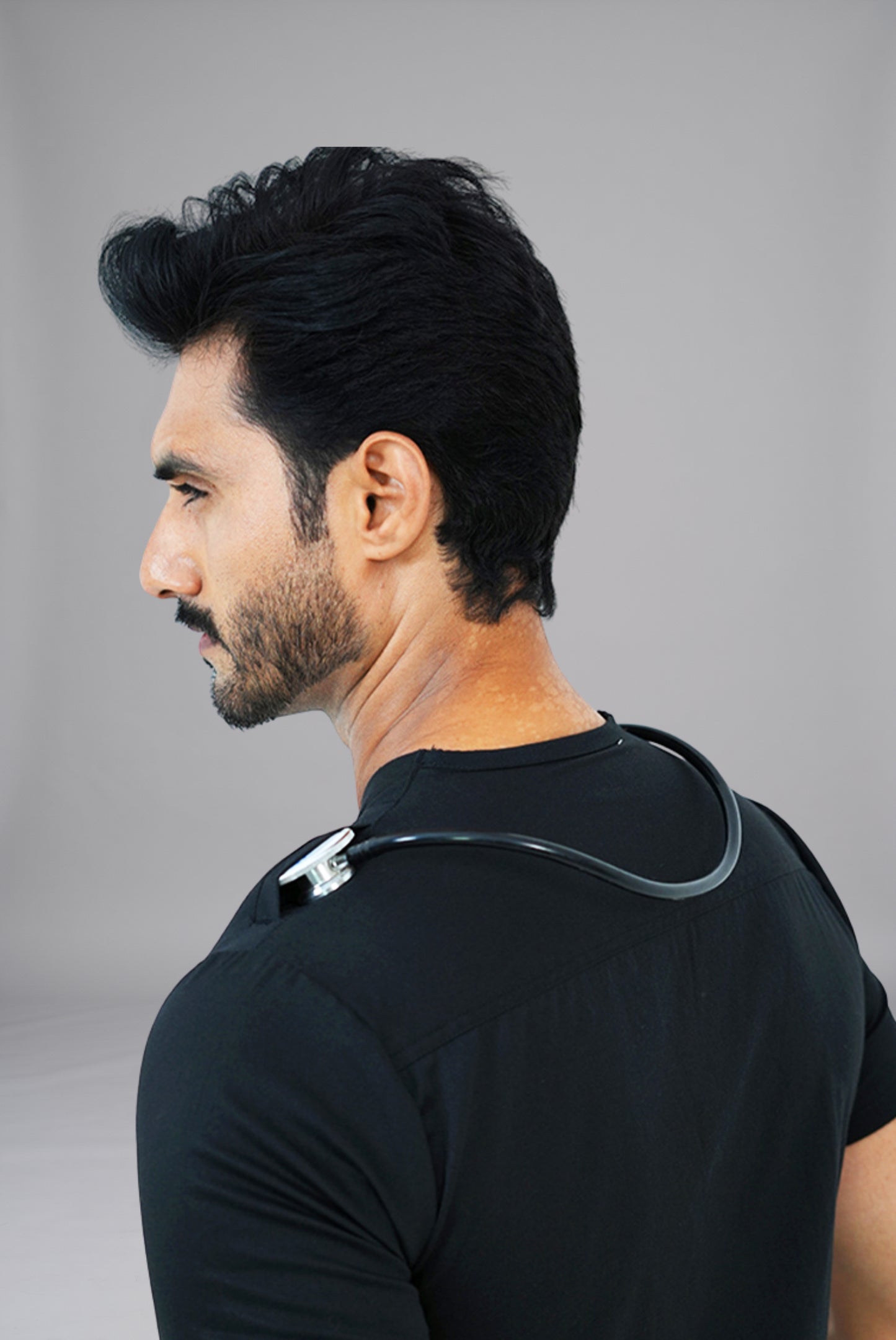 Premium Notch Pro black scrub by Gtex Apparels in Pakistan designed for practical healthcare work environments 7