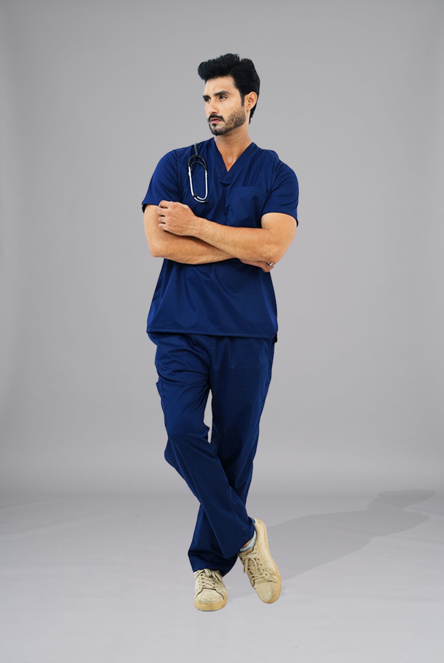 Buy Premium Notch™ Pro ink navy scrub in Pakistan by Gtex Apparels designed for comfortable daily professional use in healthcare environments 2