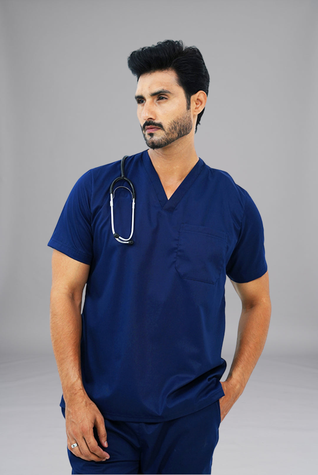 Buy Premium Notch™ Pro ink navy scrub in Pakistan by Gtex Apparels designed for comfortable daily professional use in healthcare environments 3