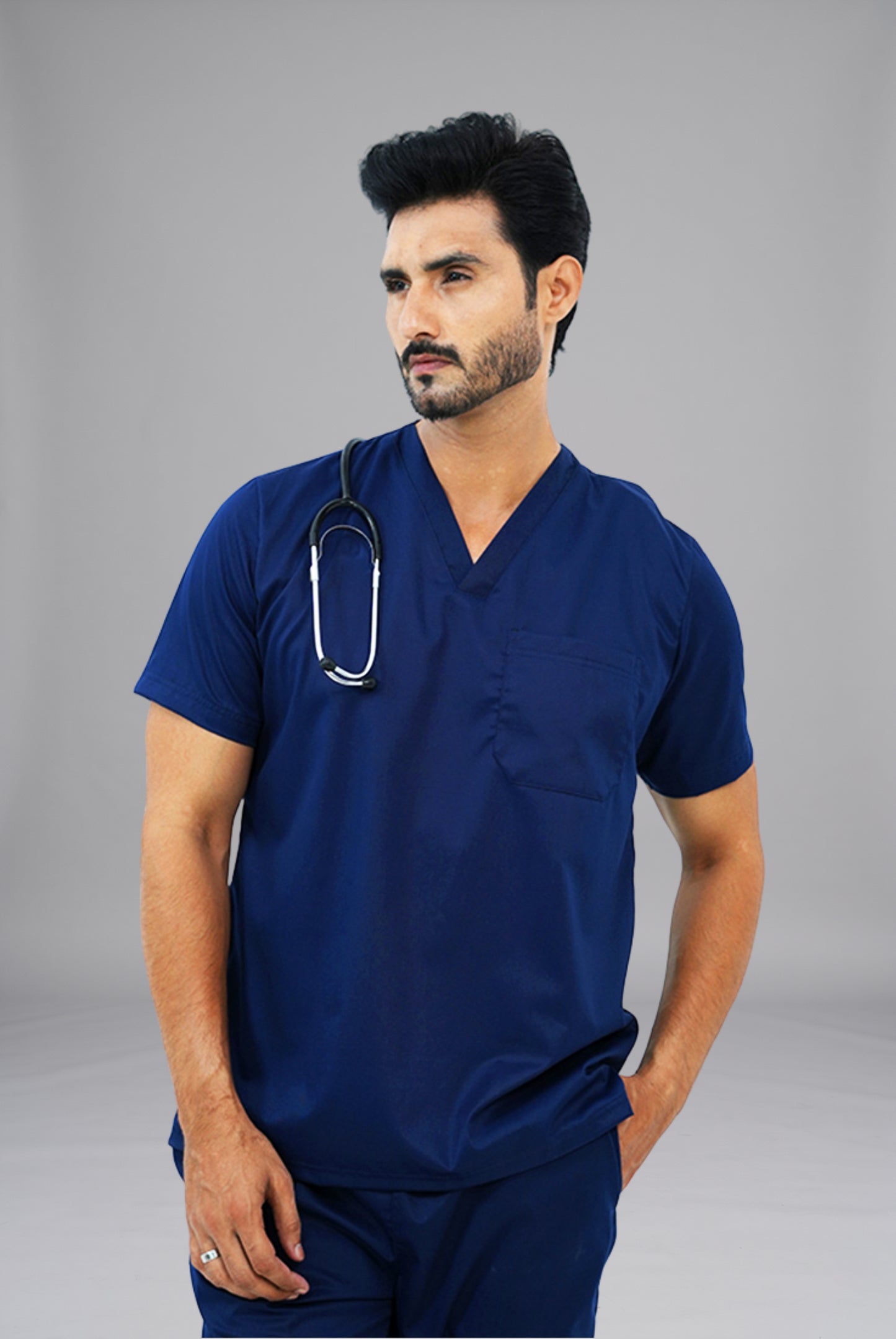 Buy Premium Notch™ Pro ink navy scrub in Pakistan by Gtex Apparels designed for comfortable daily professional use in healthcare environments 3