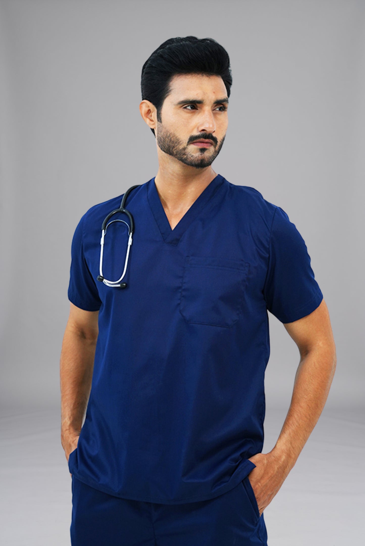 Buy Premium Notch™ Pro ink navy scrub in Pakistan by Gtex Apparels designed for comfortable daily professional use in healthcare environments 4